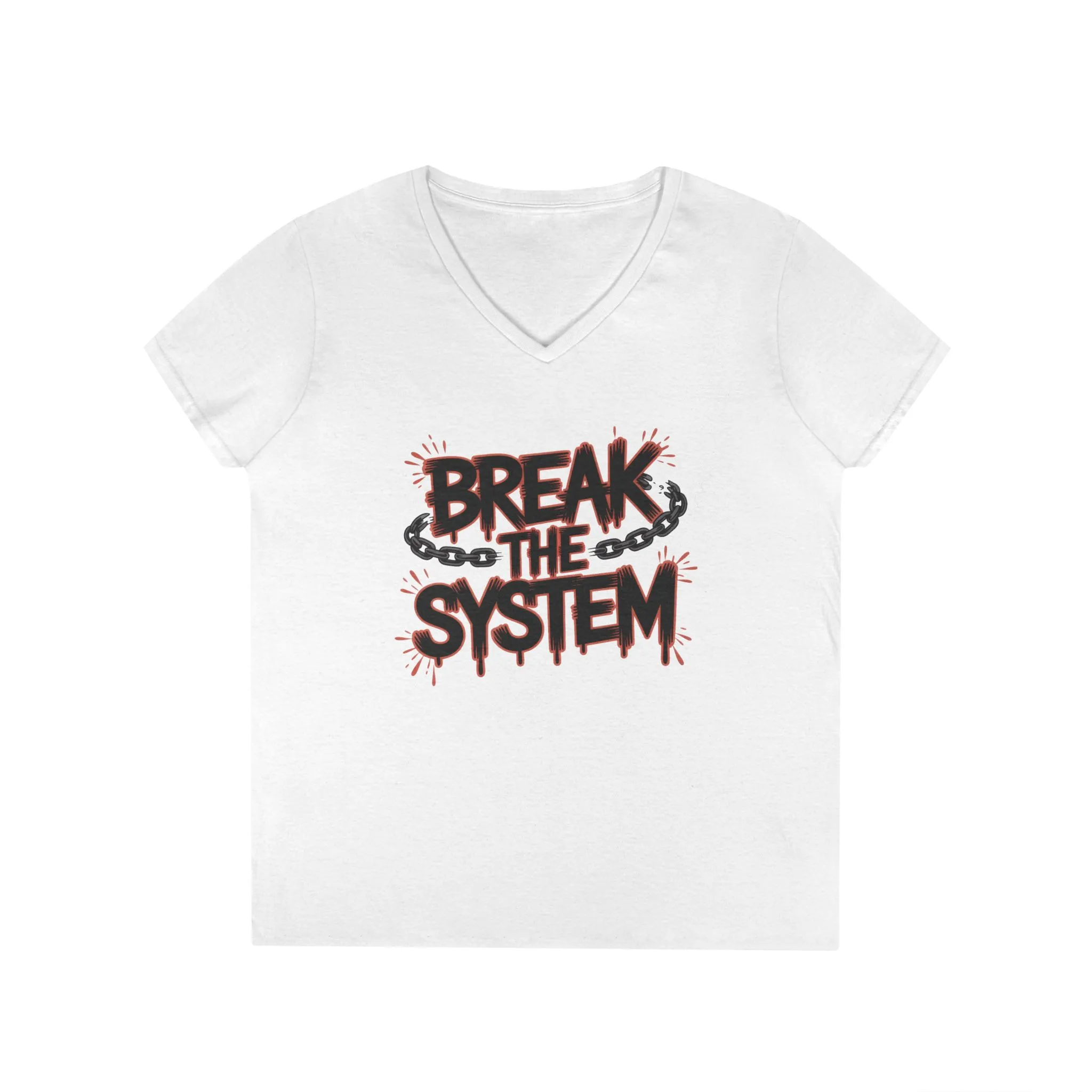 Ladies' V-Neck T-Shirt, Women's Graphic Tee, Break the System Shirt, Feminist Protest T-Shirt, Streetwear Gift for Her - Image 4