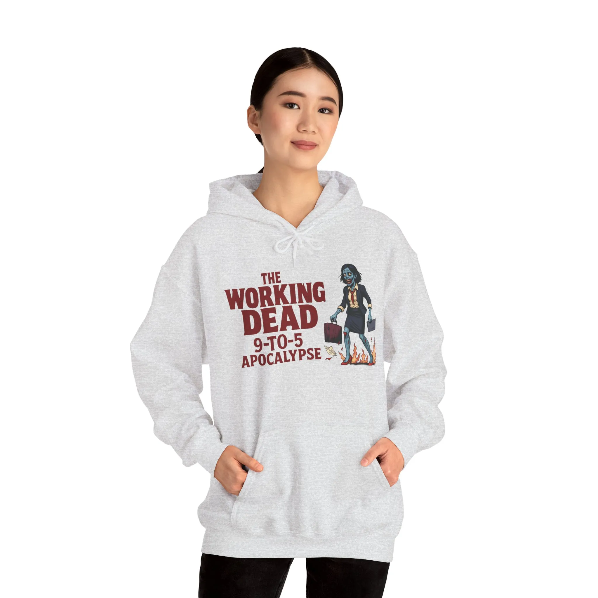 The Working Dead 9-to-5 Apocalypse Hoodie, Women's Horror Office Zombie Sweatshirt, Halloween Zombie Top, Halloween Work Top - Image 43