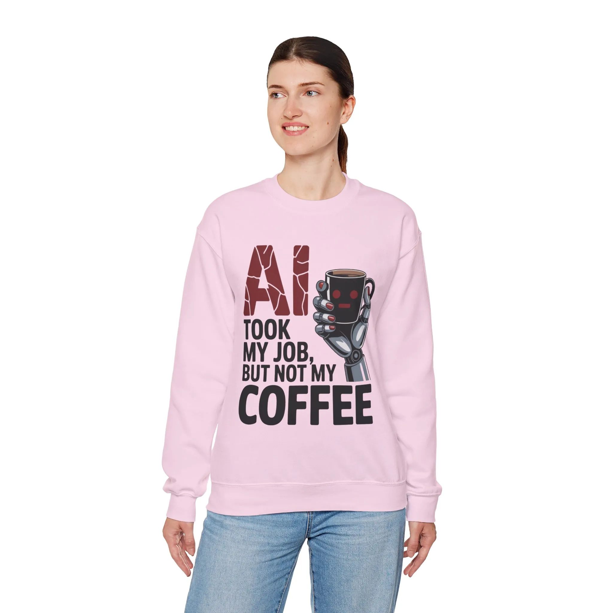 AI Coffee Sweatshirt, Funny Robot Humor Pullover, Geek Sarcastic Job Joke Top, Women's Heavy Blendâ„¢ Crewneck Sweatshirt - Image 24
