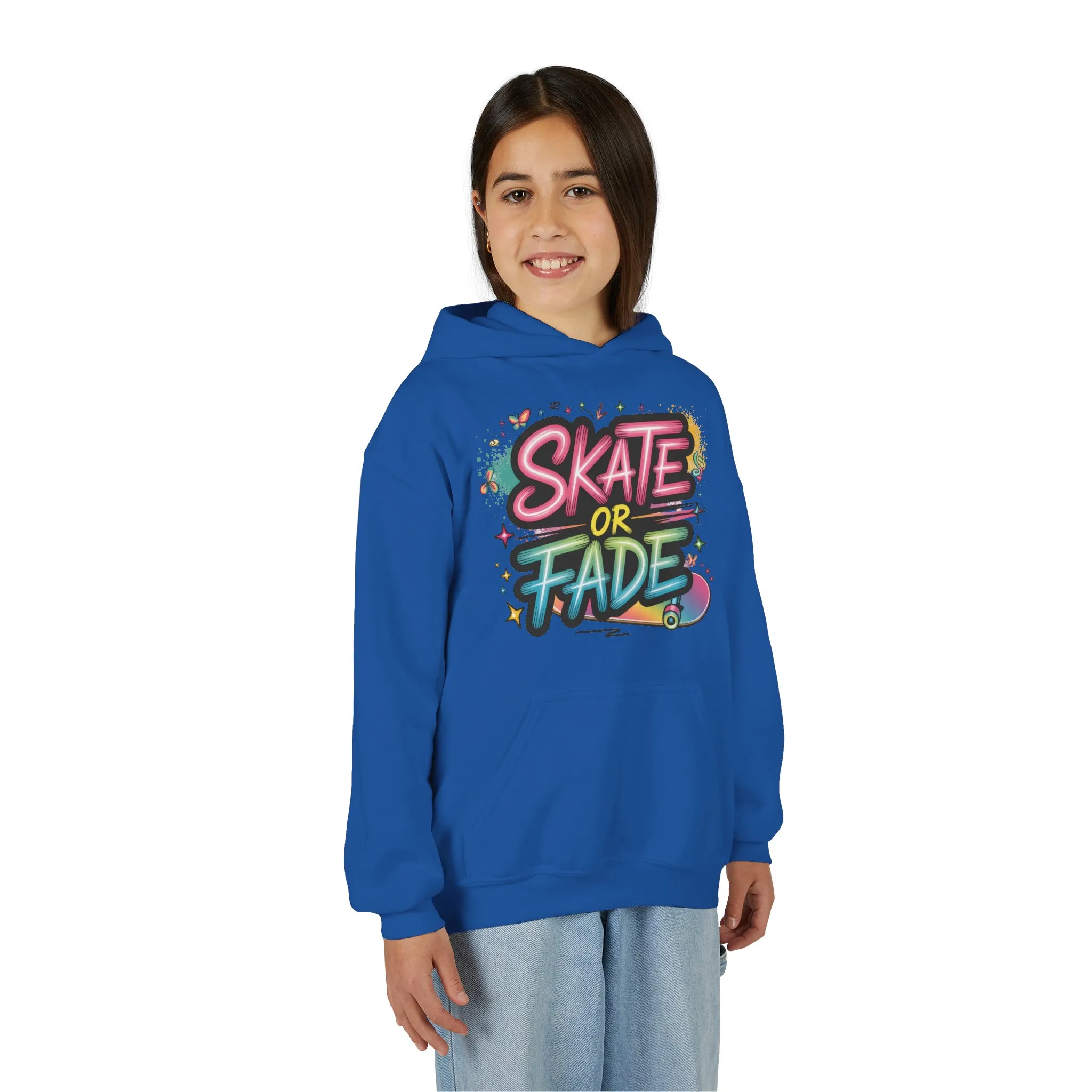 Youth Heavy Blend Hooded Sweatshirt, Skate Or Fade Girls Shirt, Colorful Graffiti Skateboarding Hoodie - Image 13