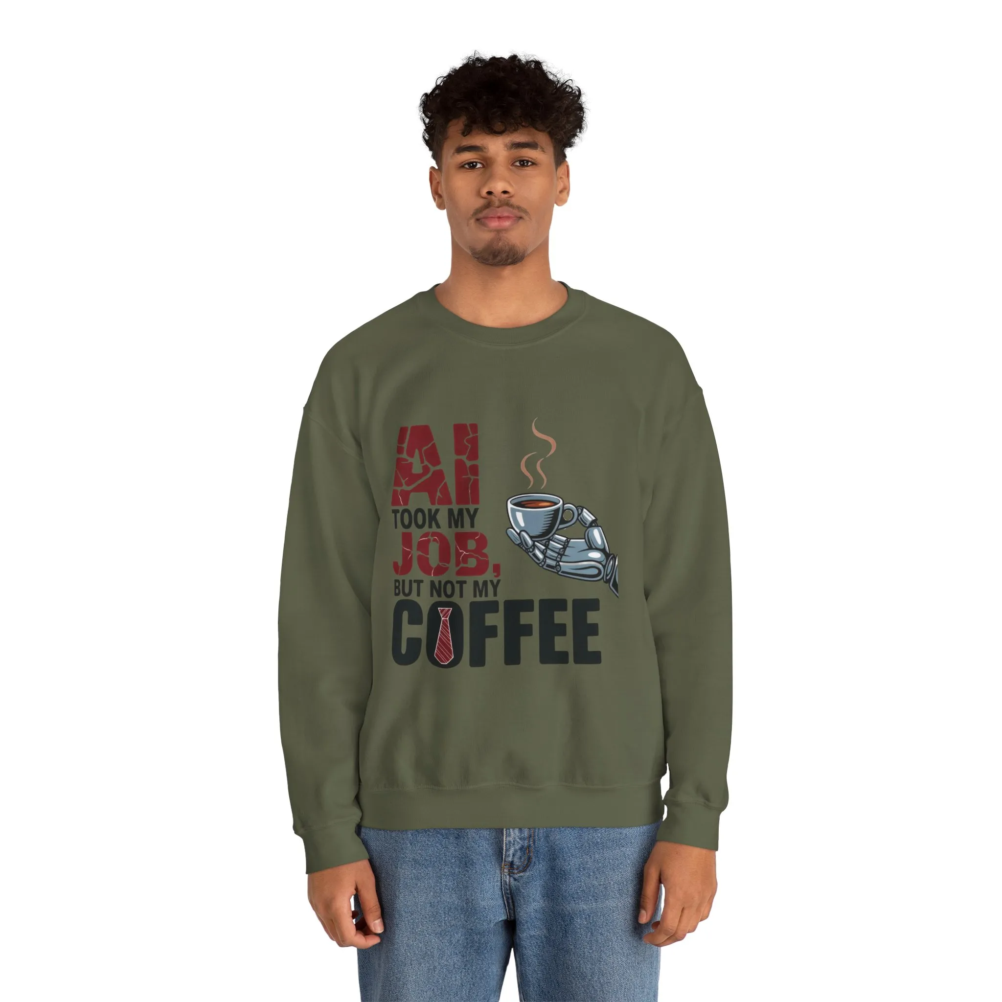 Men's AI Coffee Sweatshirt, Funny Robot Humor Pullover, Geek Sarcastic Job Joke Top, Men's Heavy Blend™ Crewneck Sweatshirt, Office Humor - Image 11