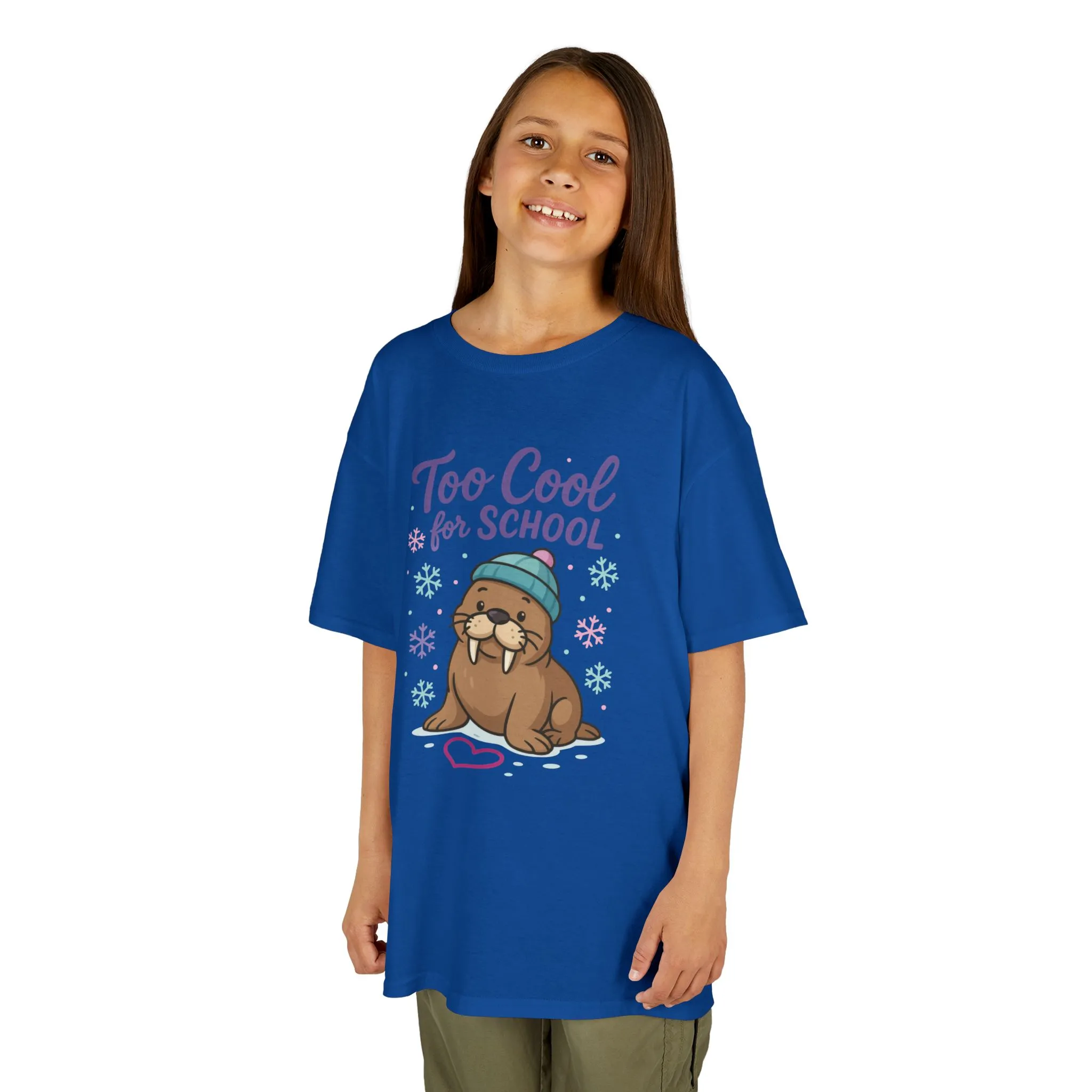 Kids Heavy Cotton™ Tee, Kids Too Cool for School Walrus T-Shirt, Cute Animal Graphic Tee, Funny Winter Shirt - Image 14