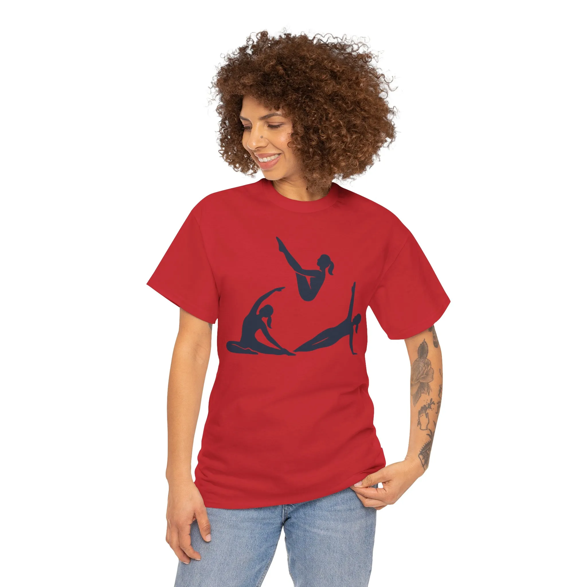 Womens Heavy Cotton Tee, Womens Pilates Graphic T-Shirt, Yoga Fitness Tee, Workout Top with Silhouette Print - Image 26