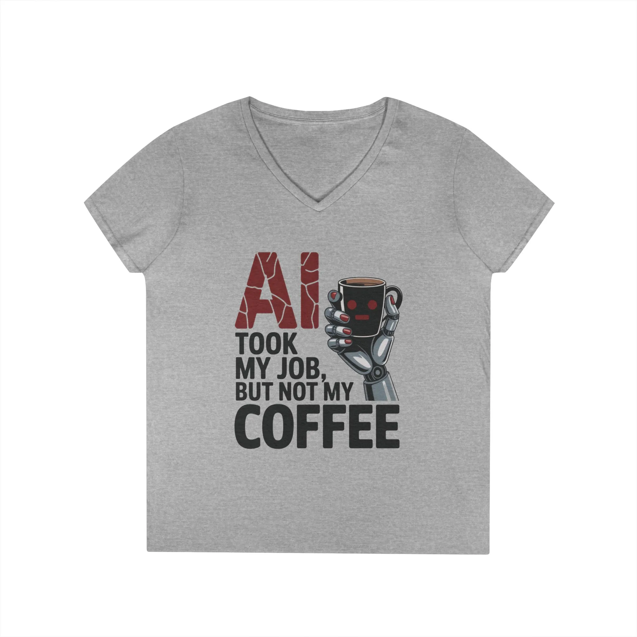 Ladies' V-Neck T-Shirt, Women's AI Coffee T-Shirt, Funny Robot Job Humor Tee, Geek Sarcastic Gift for Her, Sarcastic Work Shirt - Image 10