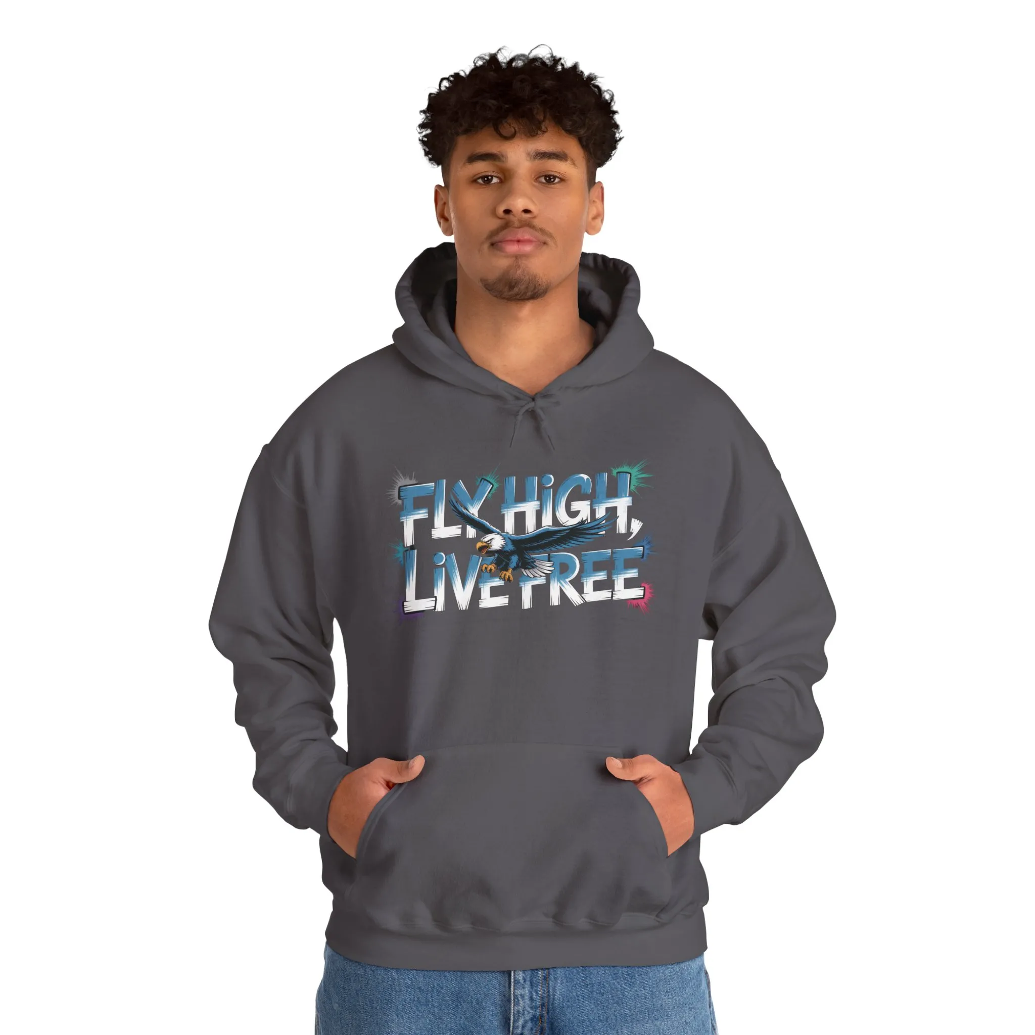 Mens Heavy Blend™ Hooded Sweatshirt, Fly High Live Free Eagle Mens Hoodie Streetwear - Image 23