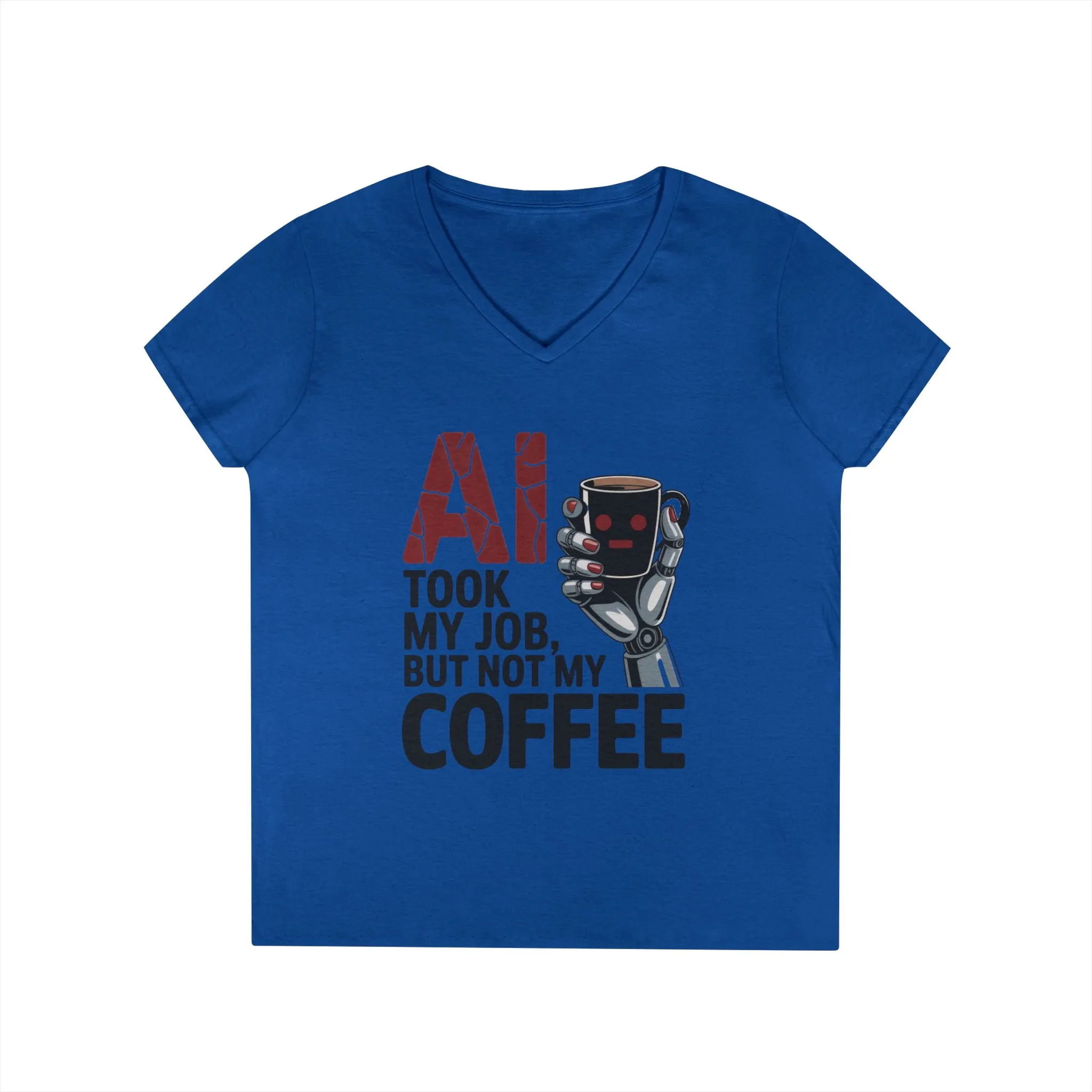 Ladies' V-Neck T-Shirt, Women's AI Coffee T-Shirt, Funny Robot Job Humor Tee, Geek Sarcastic Gift for Her, Sarcastic Work Shirt - Image 19