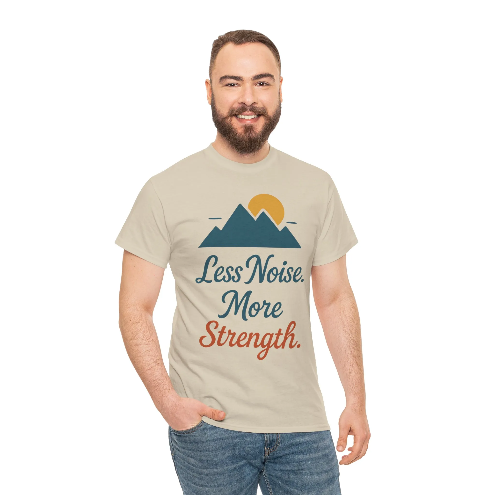 Mens Less Noise More Strength Mountain T-Shirt, Motivational Gym Hiking Tee - Image 8