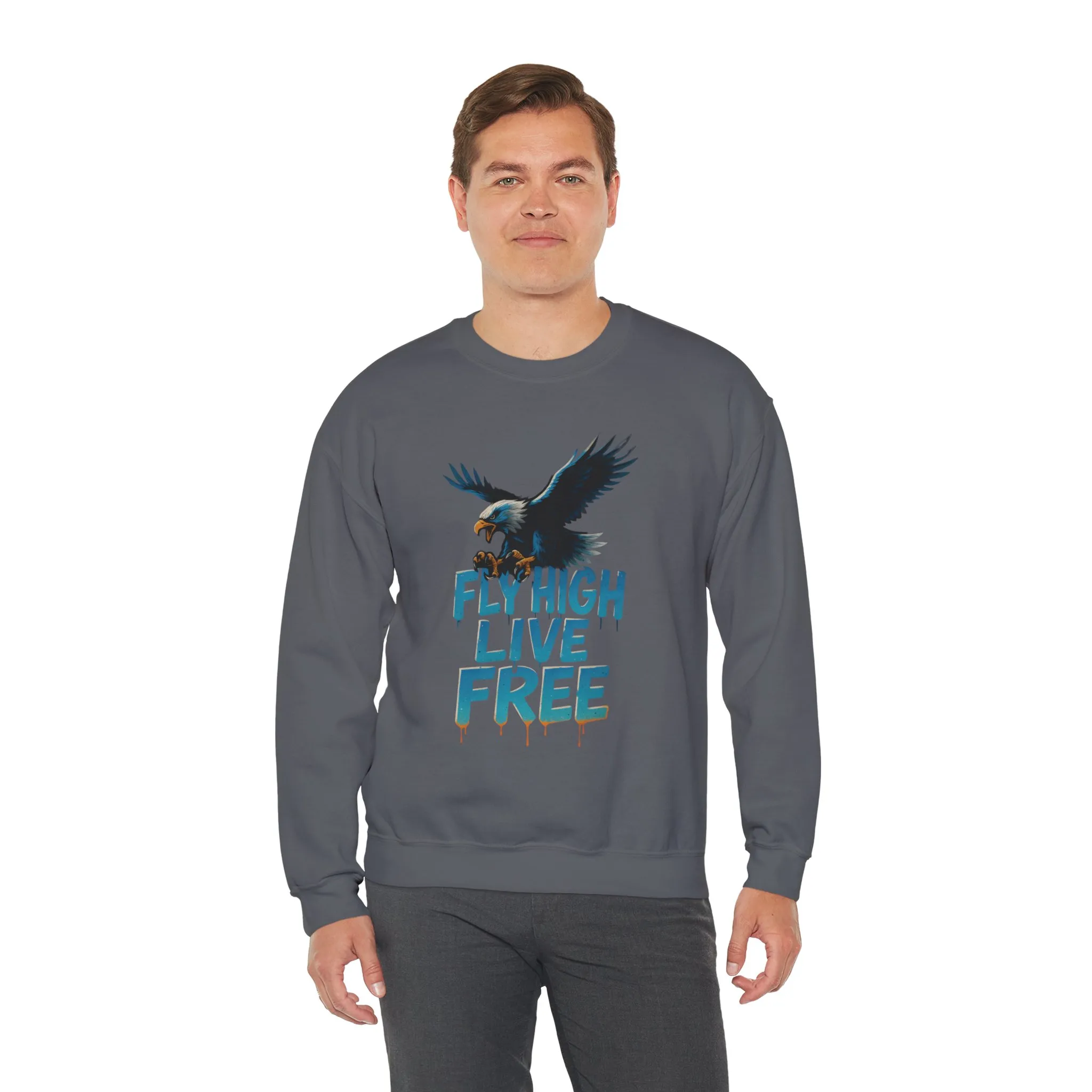 Mens Heavy Blend™ Crewneck Sweatshirt, Fly High Live Free Mens Eagle Graphic Sweatshirt - Image 21