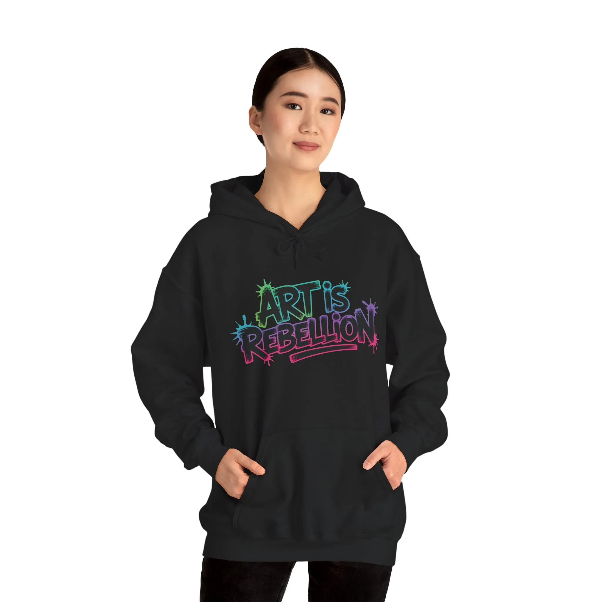 Art Is Rebellion Hoodie, Women's Graffiti Street Art Hooded Sweatshirt, Rebel Graphic Statement Pullover, Heavy Blend™ Hooded Sweatshirt - Image 5