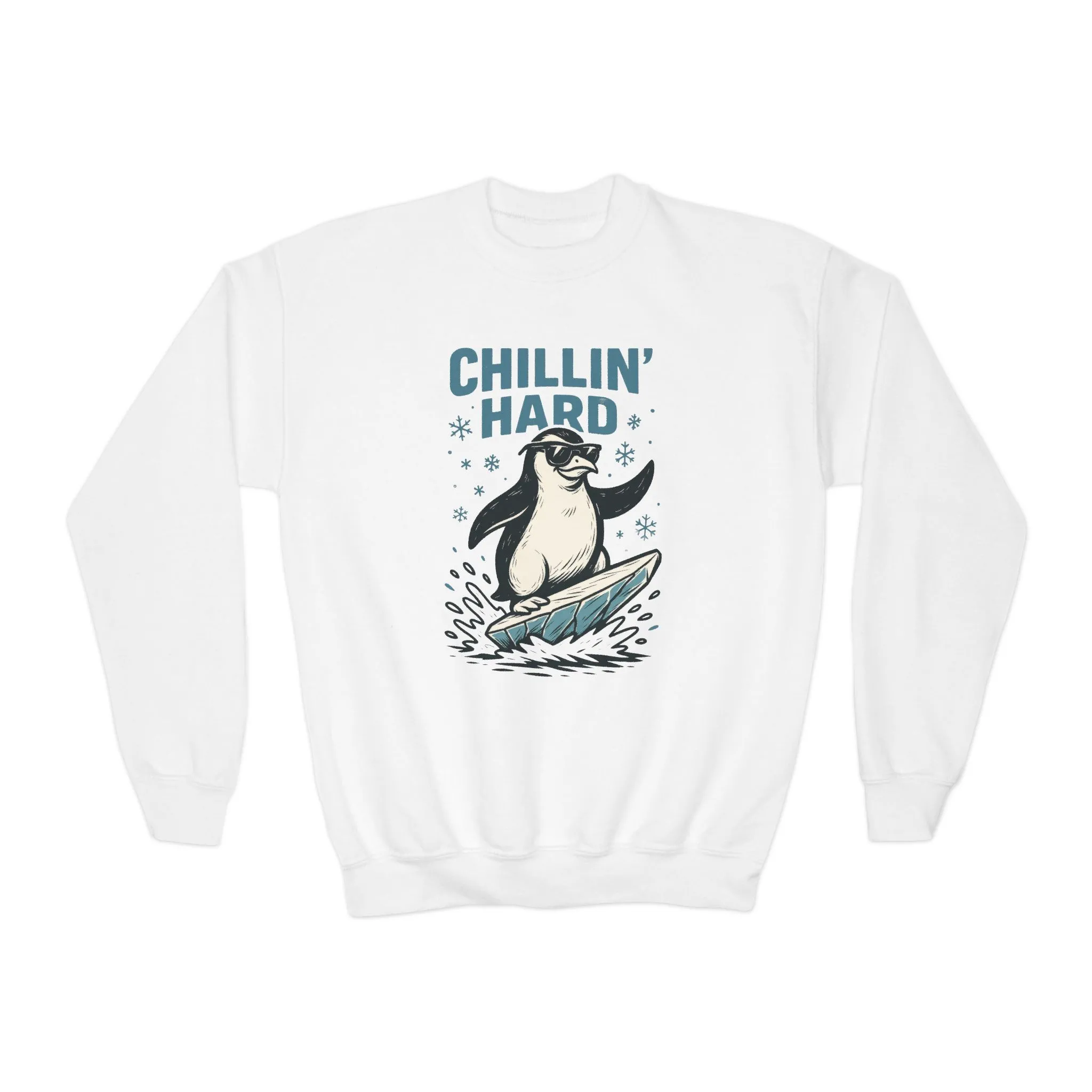 Youth Crewneck Sweatshirt, Kids Chillin Hard Penguin Sweatshirt, Funny Cool Animal Pullover for Children - Image 4
