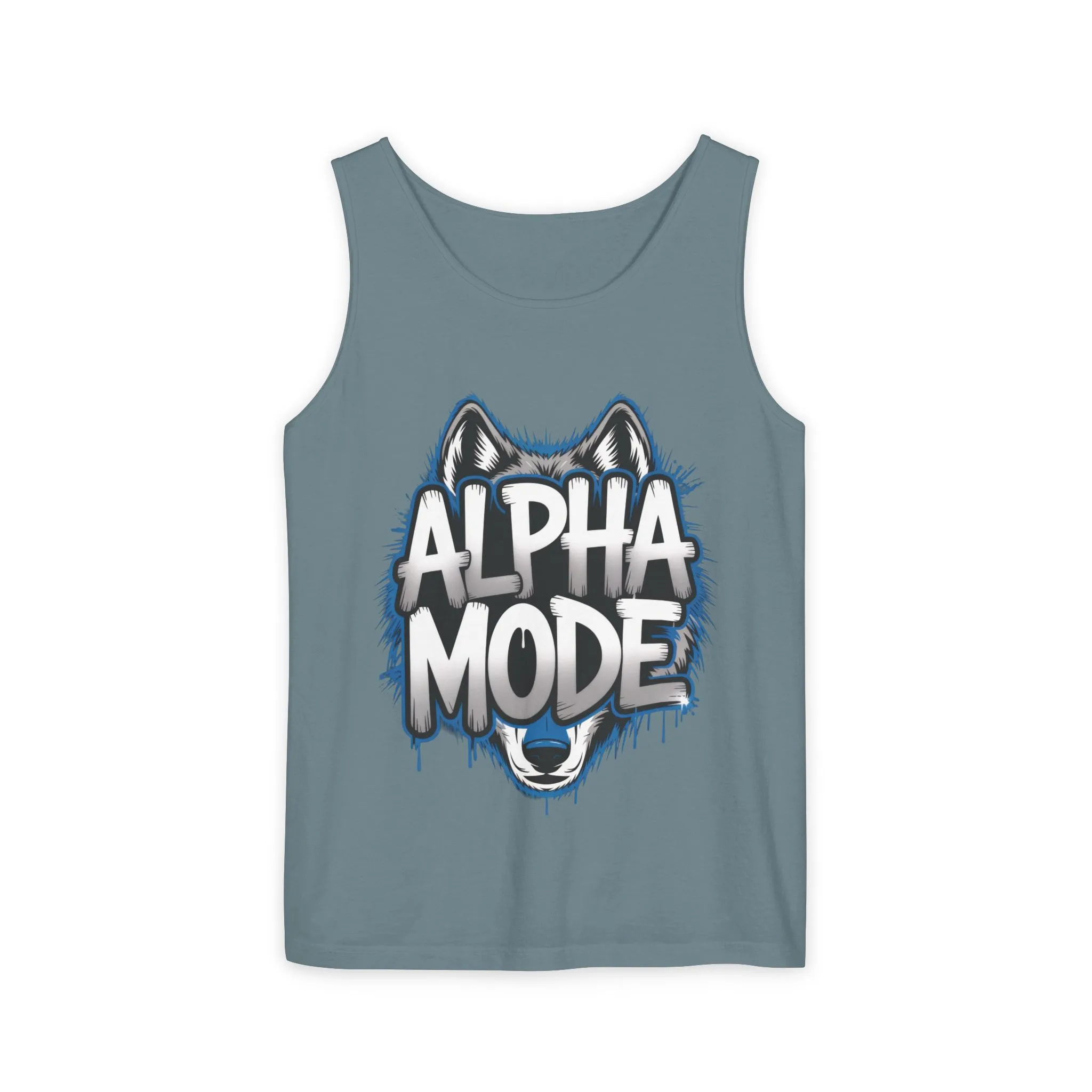 Mens Garment-Dyed Tank Top, Alpha Mode Wolf Graphic Mens Tank Top Gym Wear - Image 19