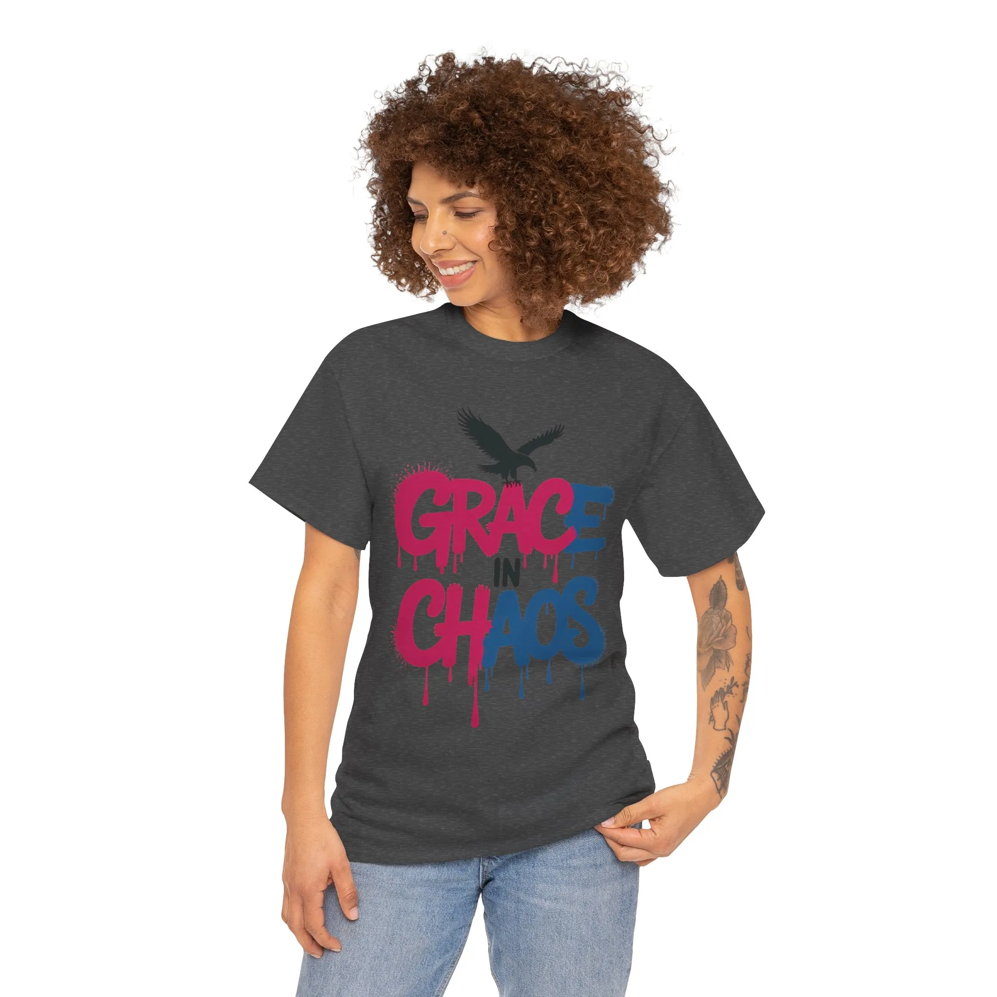 Women's Graffiti T-Shirt, Grace in Chaos Dripping Street Art Tee, Bold Urban Graphic Shirt - Image 11