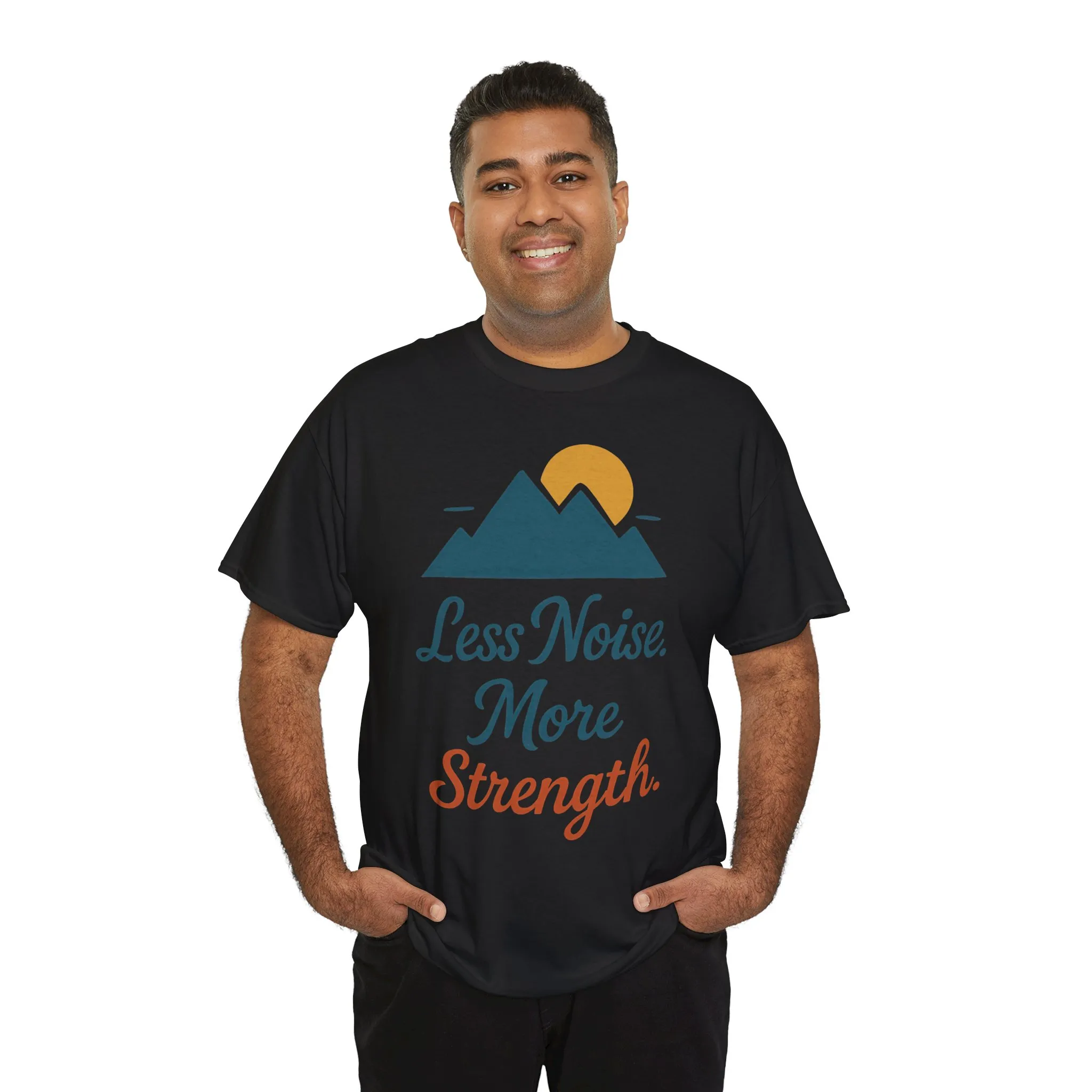 Mens Less Noise More Strength Mountain T-Shirt, Motivational Gym Hiking Tee - Image 6