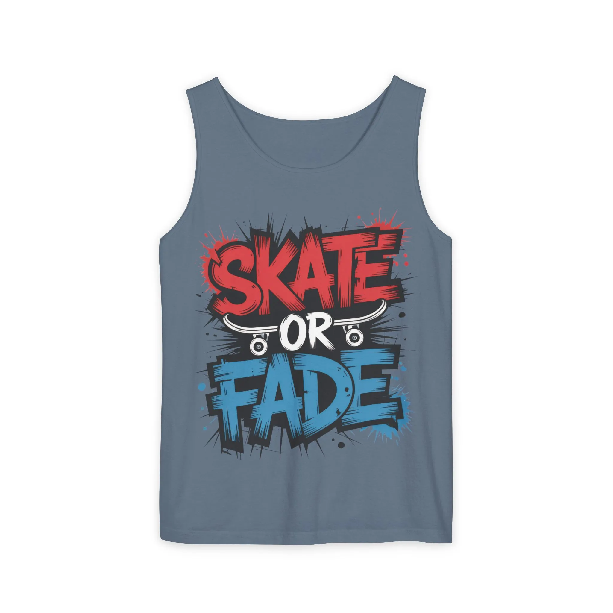 Skate Or Fade Men's Tank Top, Graffiti Skateboard Graphic Muscle Shirt, Urban Streetwear Sleeveless Top, Men's Garment-Dyed Tank Top - Image 16