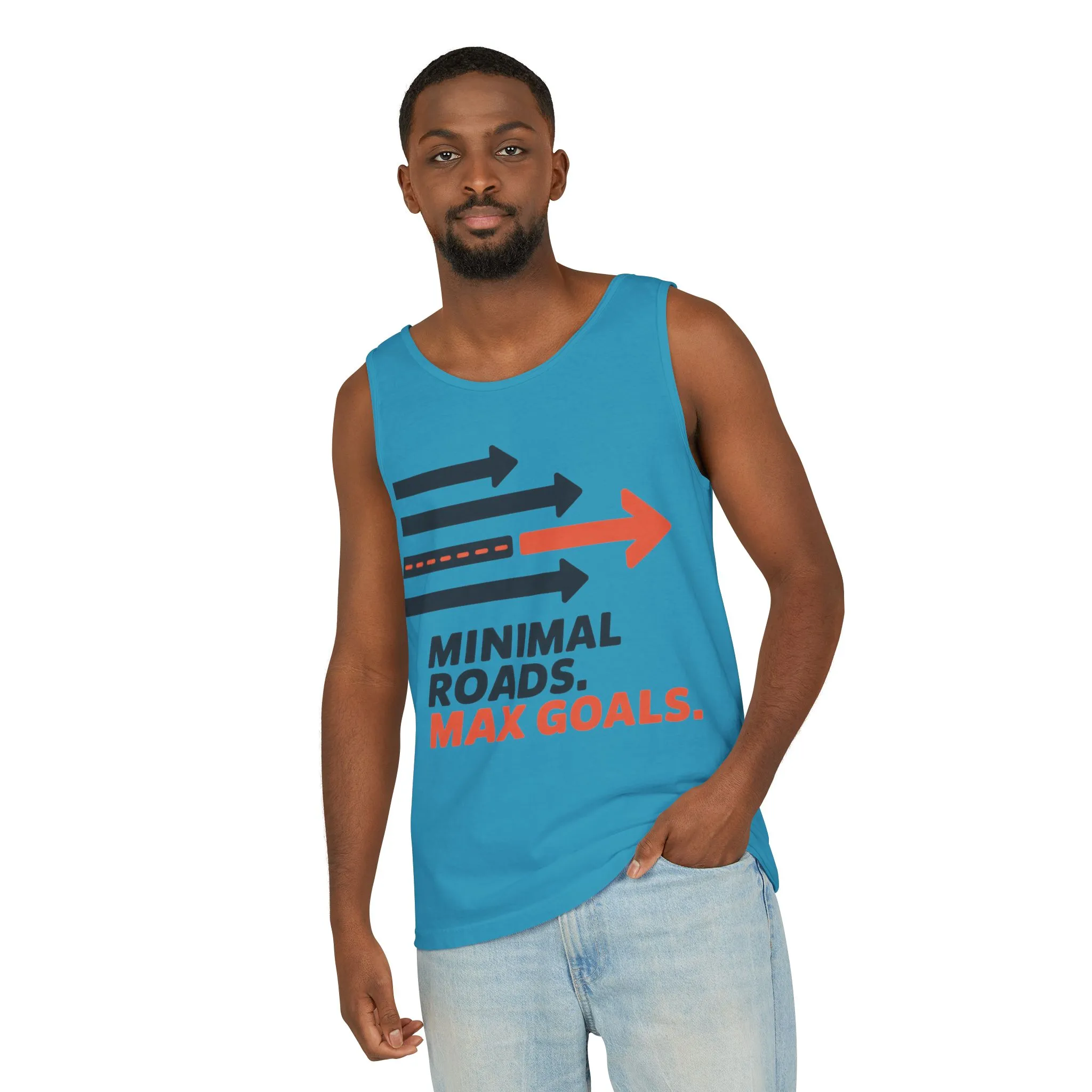 Mens Garment-Dyed Tank Top, Minimal Roads Max Goals Motivational Mens Tank Top - Image 12