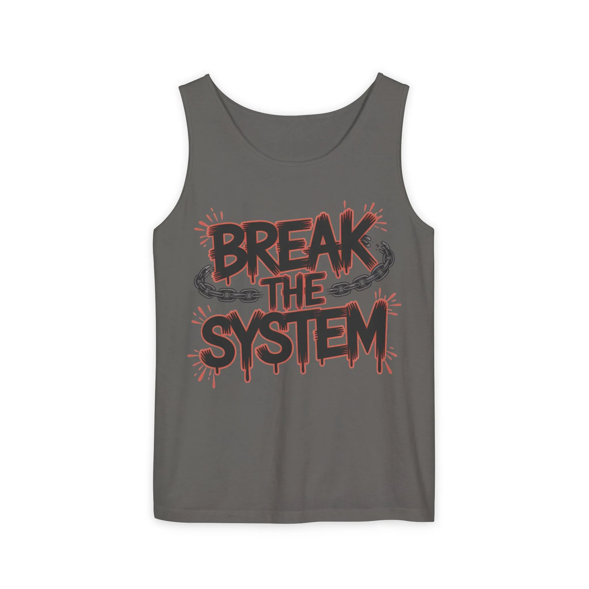 Men's Garment-Dyed Tank Top, Break the System Tank Top, Graphic Protest Muscle Tee, Streetwear Activist Summer Top - Image 5