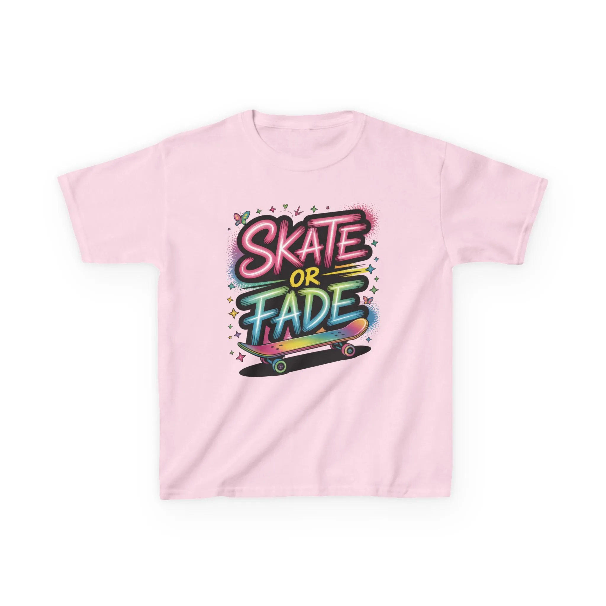 Skate Or Fade Girls Shirt, Colorful Graffiti Skateboarding Tee, Kids Heavy Cotton™ Tee - Image 2