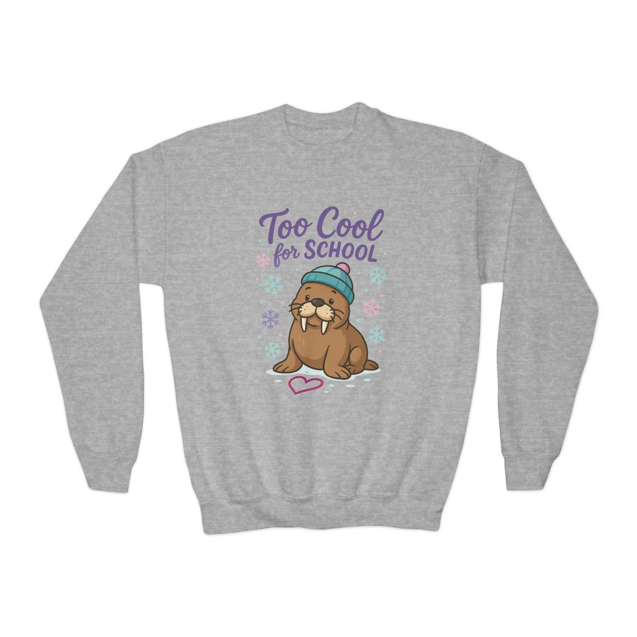 Youth Crewneck Sweatshirt, Kids Too Cool for School Walrus Sweatshirt, Funny Animal Pullover, Cute Winter Top - Image 7
