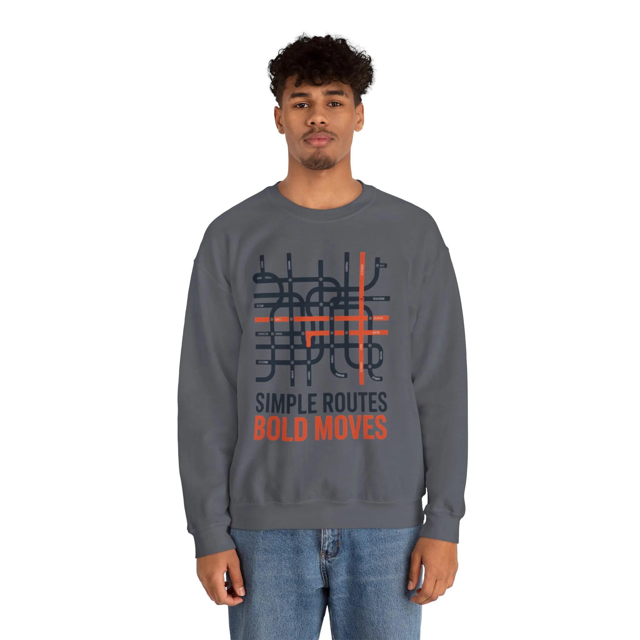 Mens Heavy Blend™ Crewneck Sweatshirt, Simple Routes Bold Moves Sweatshirt, Minimalist Metro Map Graphic Pullover - Image 31