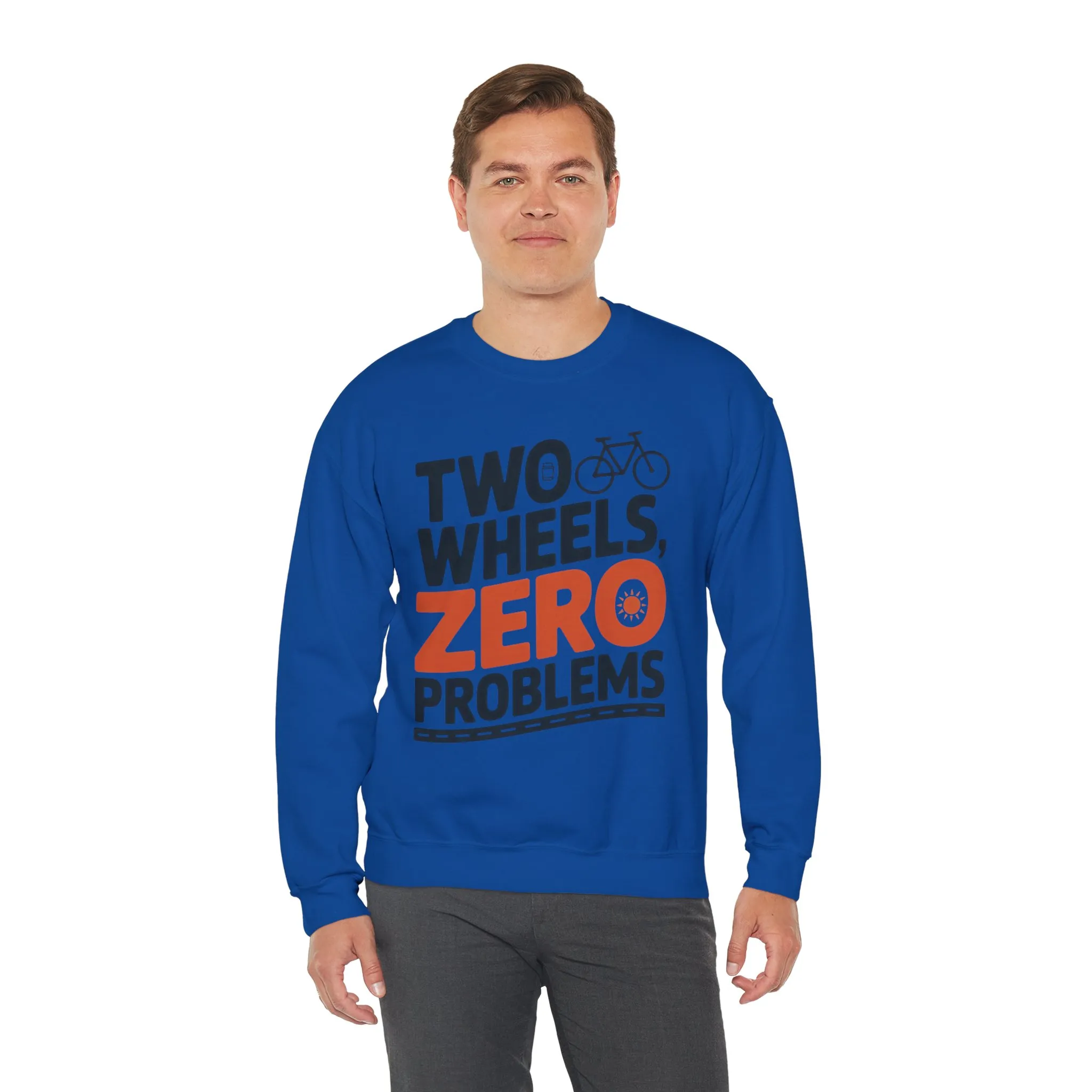 Mens Heavy Blend™ Crewneck Sweatshirt, Two Wheels Zero Problems Mens Casual Biker Sweatshirt, Gift for Cyclists - Image 27