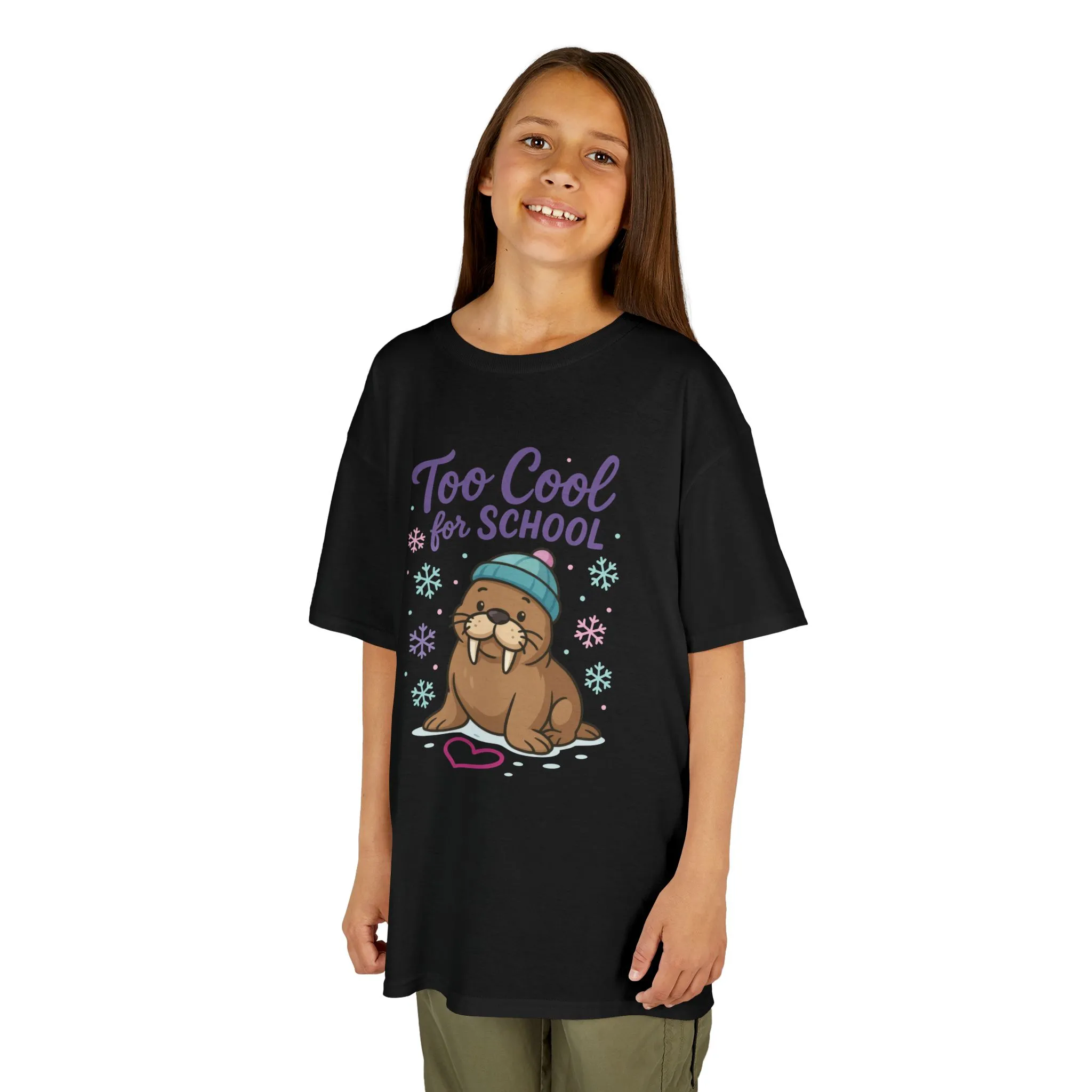 Kids Heavy Cotton™ Tee, Kids Too Cool for School Walrus T-Shirt, Cute Animal Graphic Tee, Funny Winter Shirt - Image 5