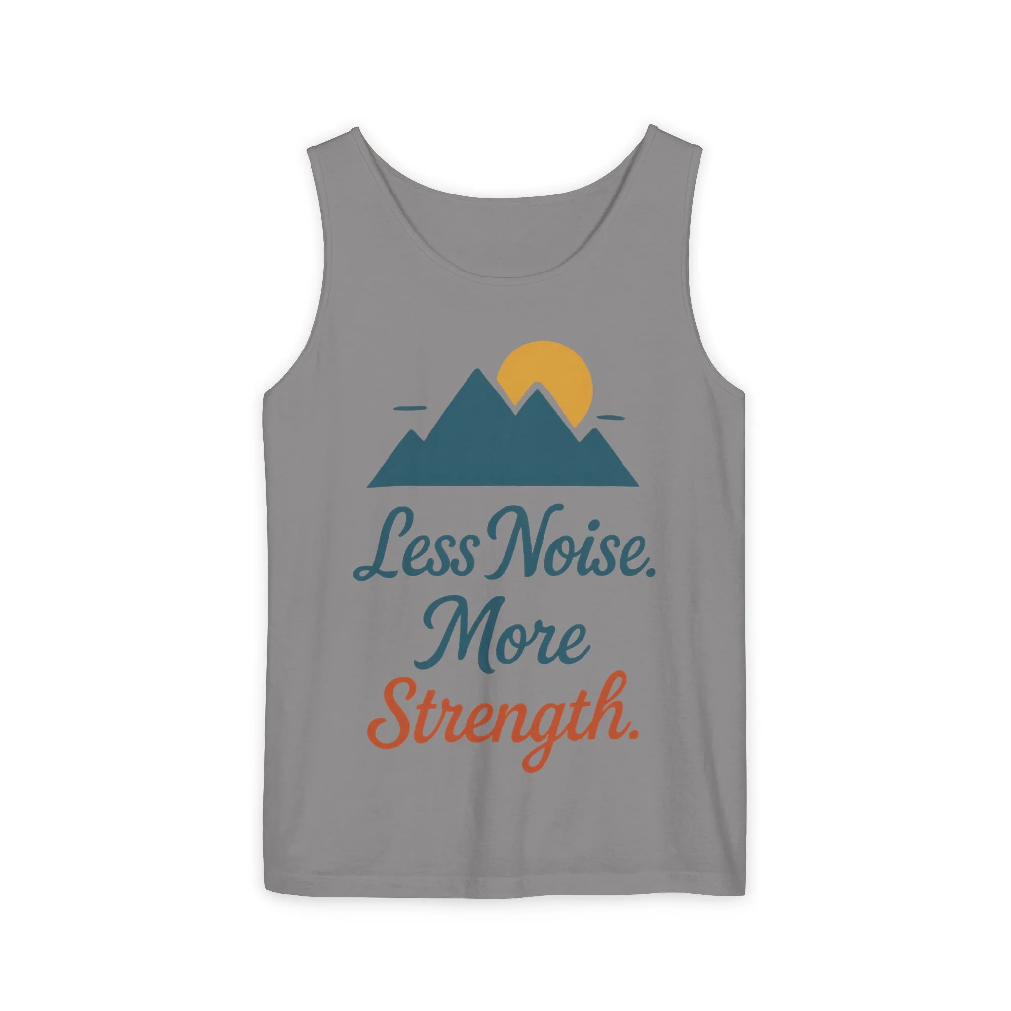 Mens Garment-Dyed Tank Top, Mens Less Noise More Strength Tank Top, Minimal Mountain Fitness Graphic Shirt - Image 7