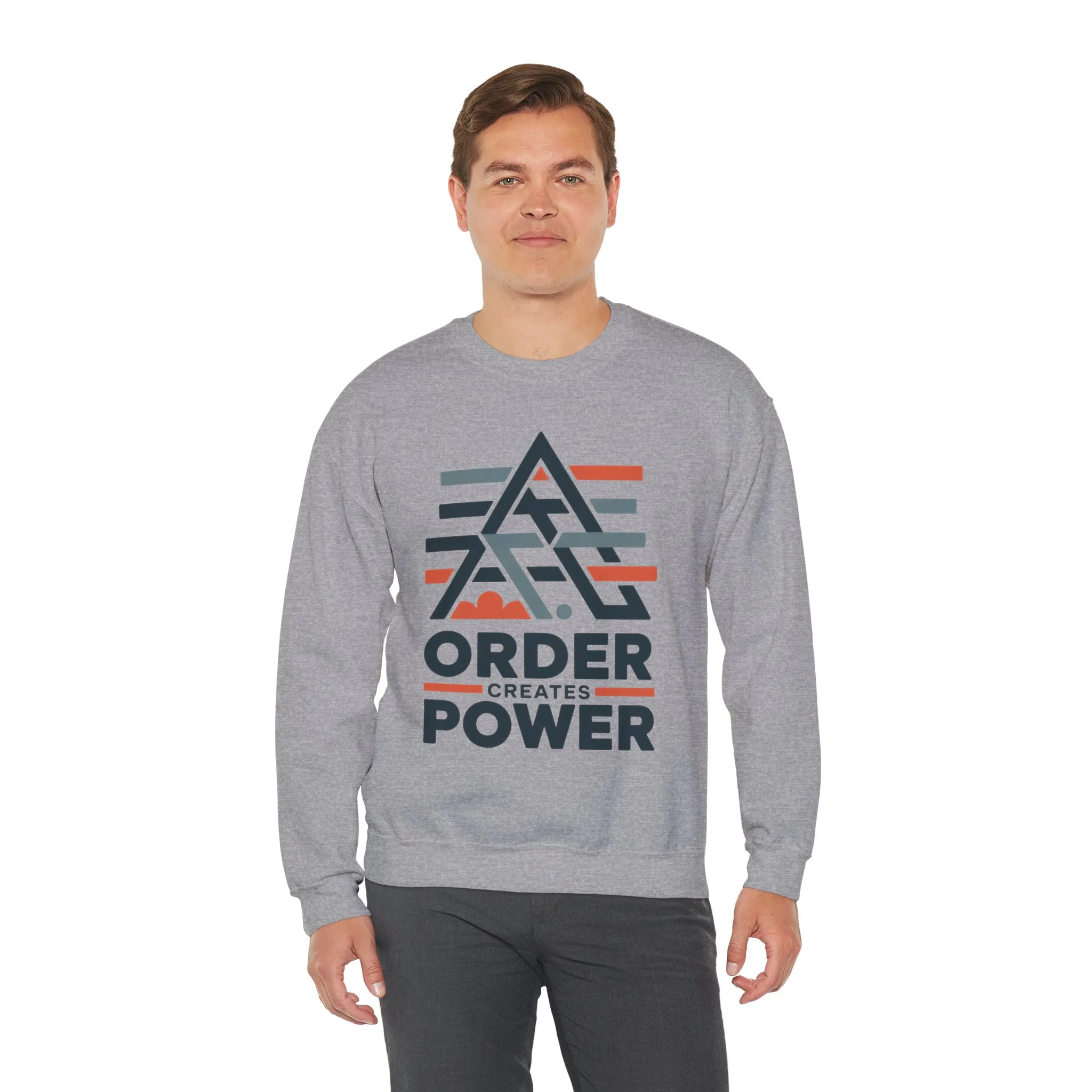 Mens Sweatshirt Order Creates Power, Minimal Geometric Motivational Graphic Pullover, Heavy Blend™ Crewneck Sweatshirt - Image 12