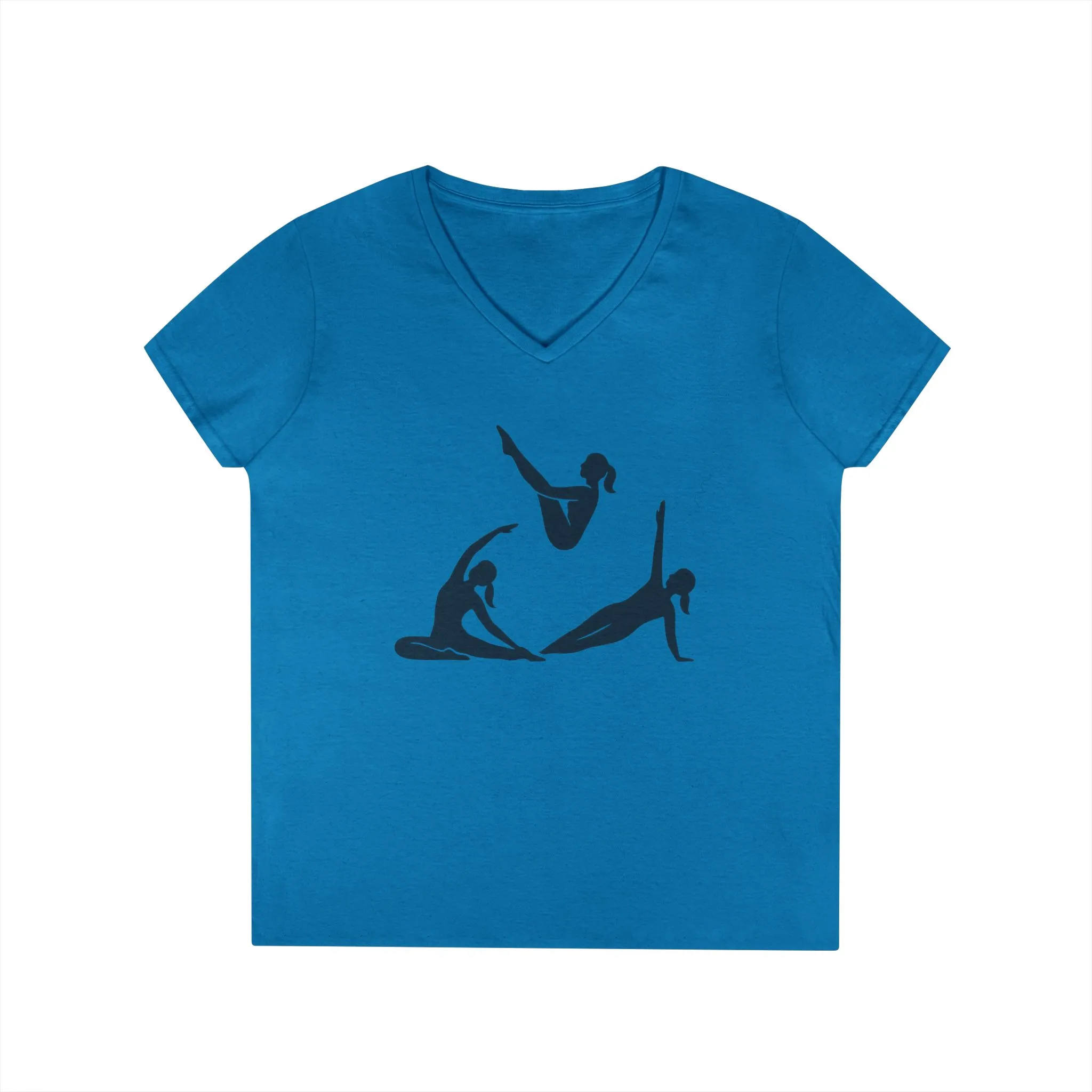 Ladies' V-Neck T-Shirt, Womens Pilates Graphic T-Shirt, Yoga Fitness Tee, Workout Top with Silhouette Print - Image 13