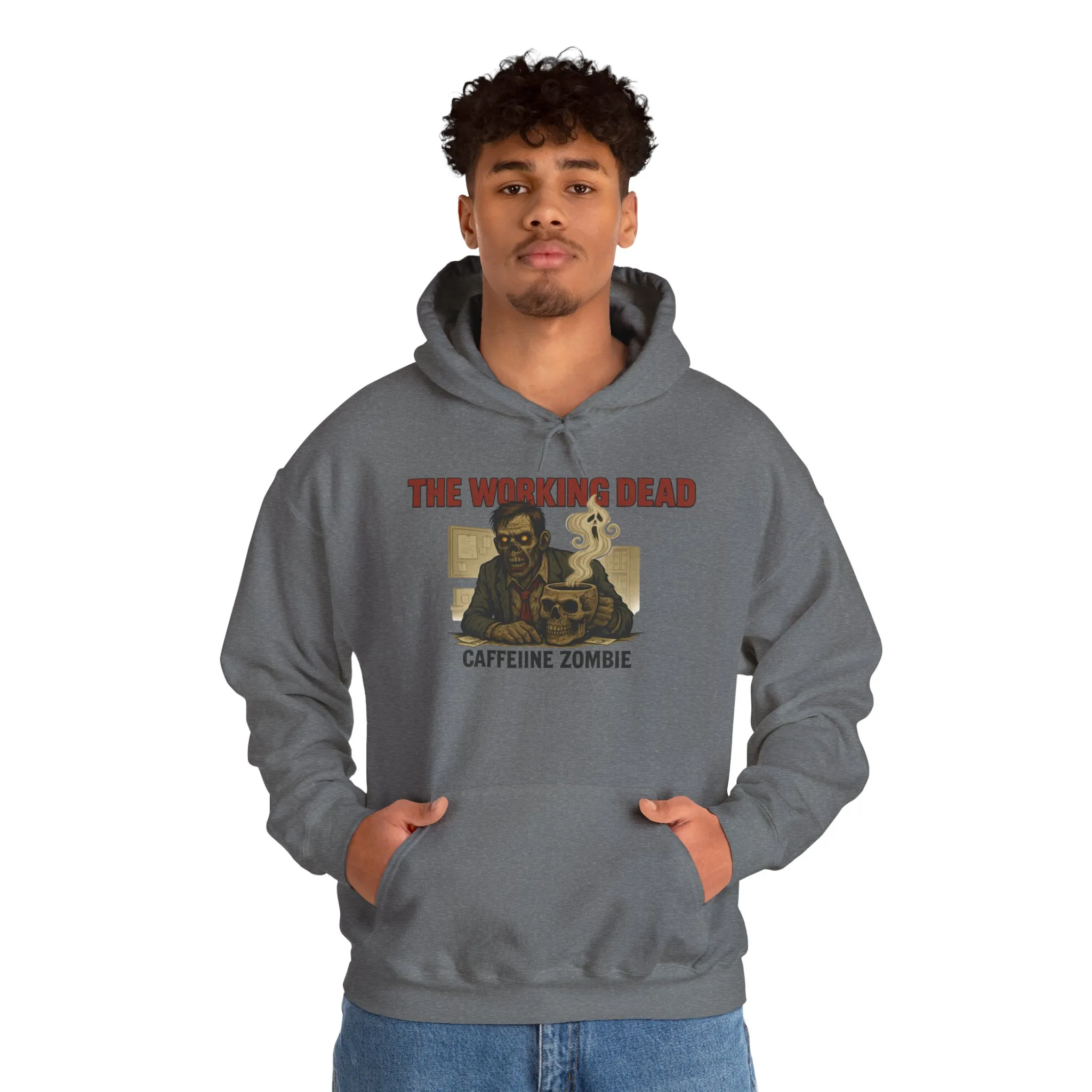 The Working Dead Men's Zombie Hoodie, Funny Office Meeting Sweatshirt, Halloween Zombie Top, Coffee Zombie Hoodie, Halloween Work Top - Image 15