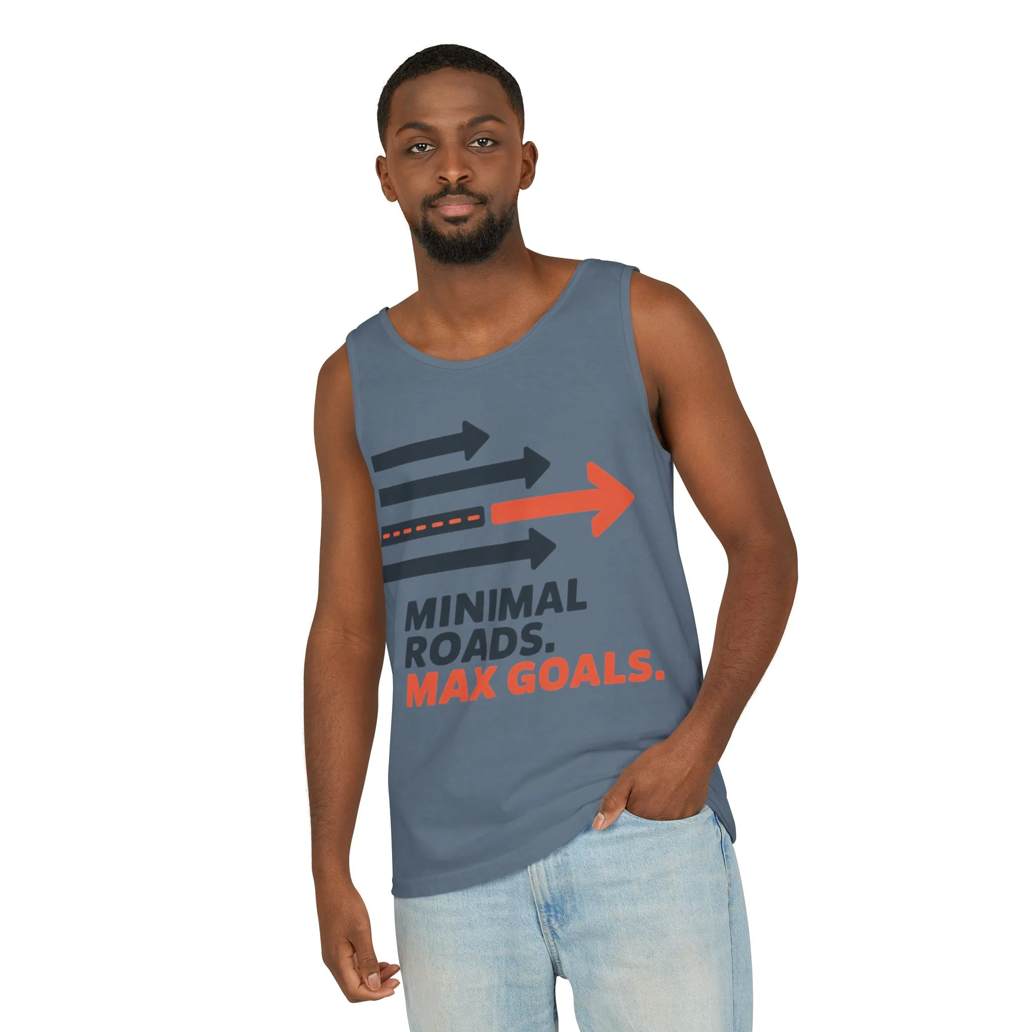 Mens Garment-Dyed Tank Top, Minimal Roads Max Goals Motivational Mens Tank Top - Image 14