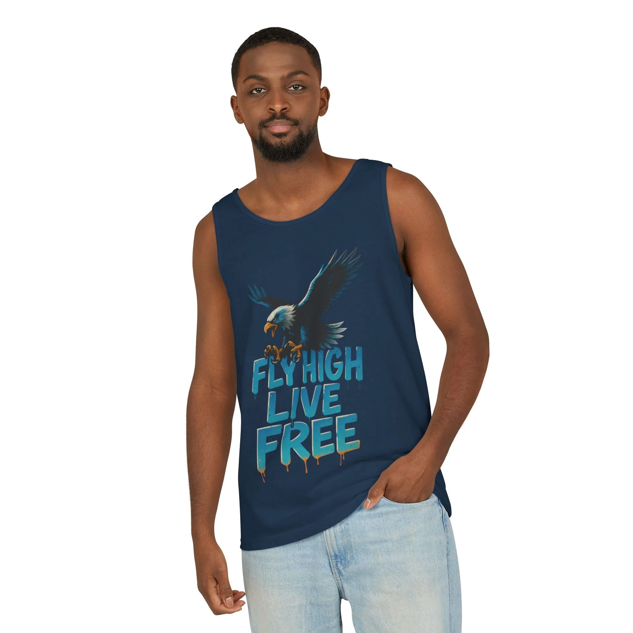 Mens Garment-Dyed Tank Top, Fly High Live Free Eagle Mens Tank Top Gym Wear - Image 18