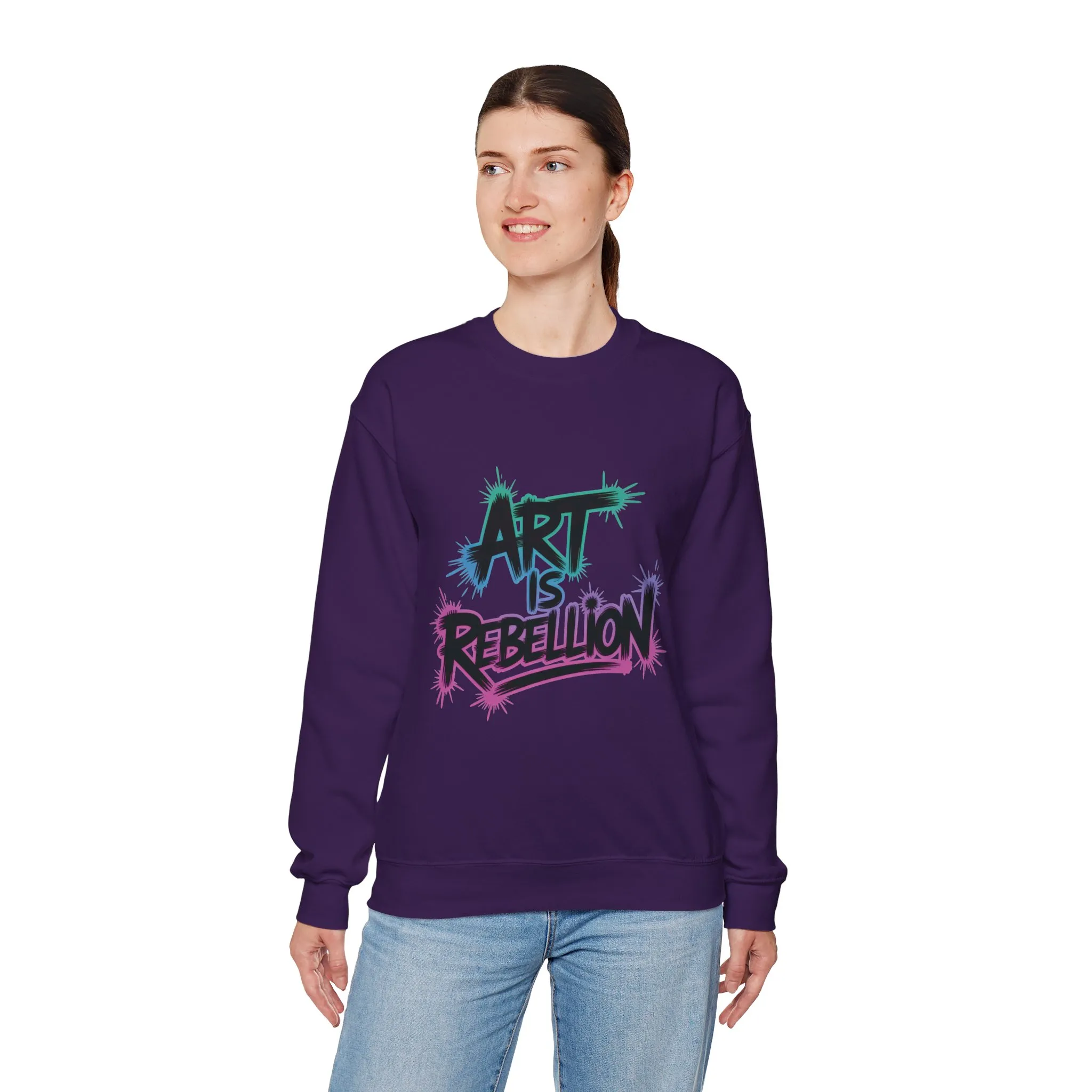 Art Is Rebellion Women's Sweatshirt, Graffiti Graphic Pullover, Bold Rebel Street Art Statement Top, Heavy Blend™ Crewneck Sweatshirt - Image 23