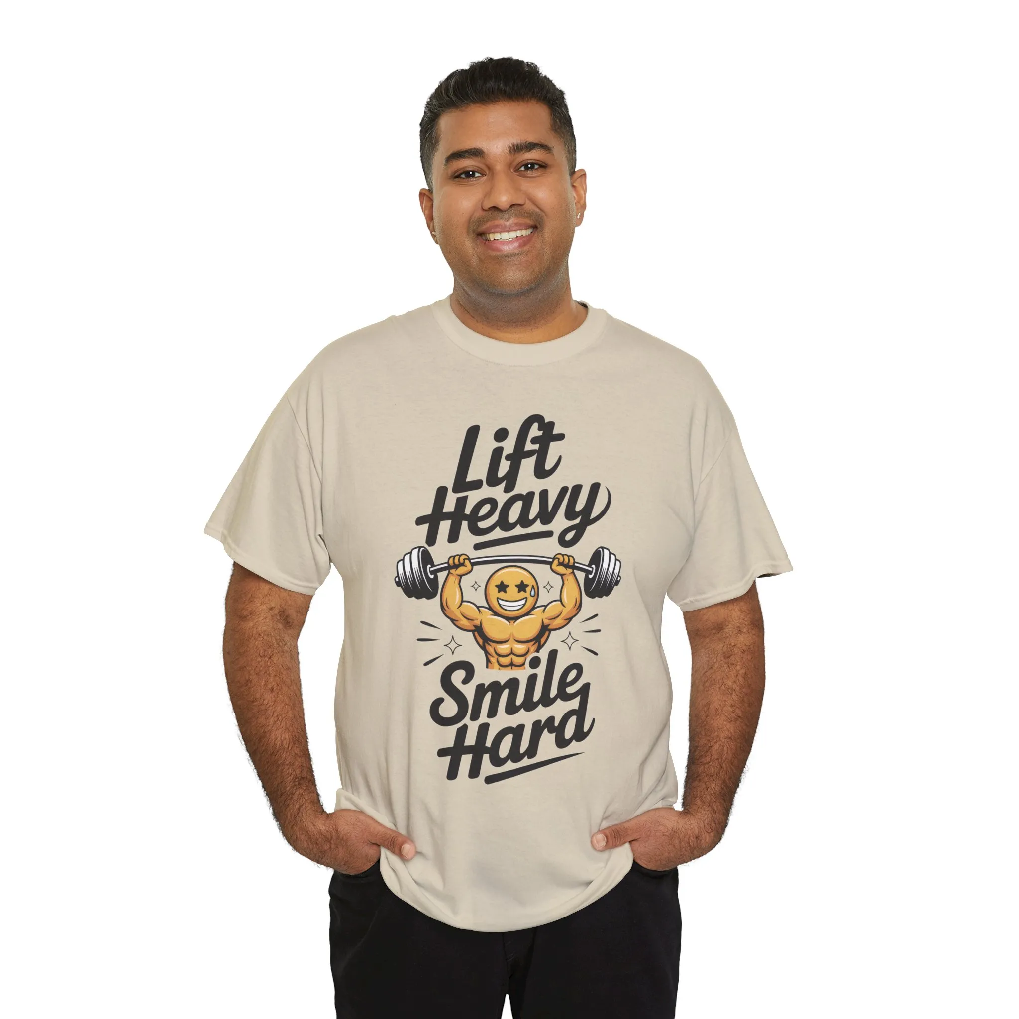 Mens Lift Heavy Smile Hard T-Shirt, Funny Gym Workout Graphic Tee, Mens Gym Tshirt - Image 6