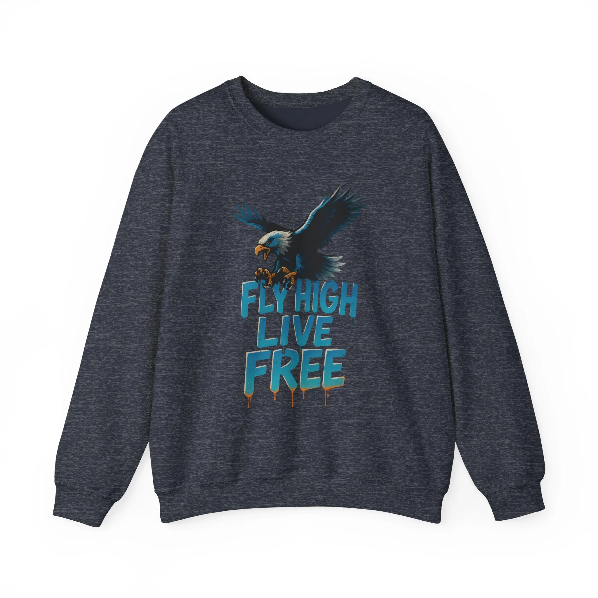 Mens Heavy Blend™ Crewneck Sweatshirt, Fly High Live Free Mens Eagle Graphic Sweatshirt - Image 2