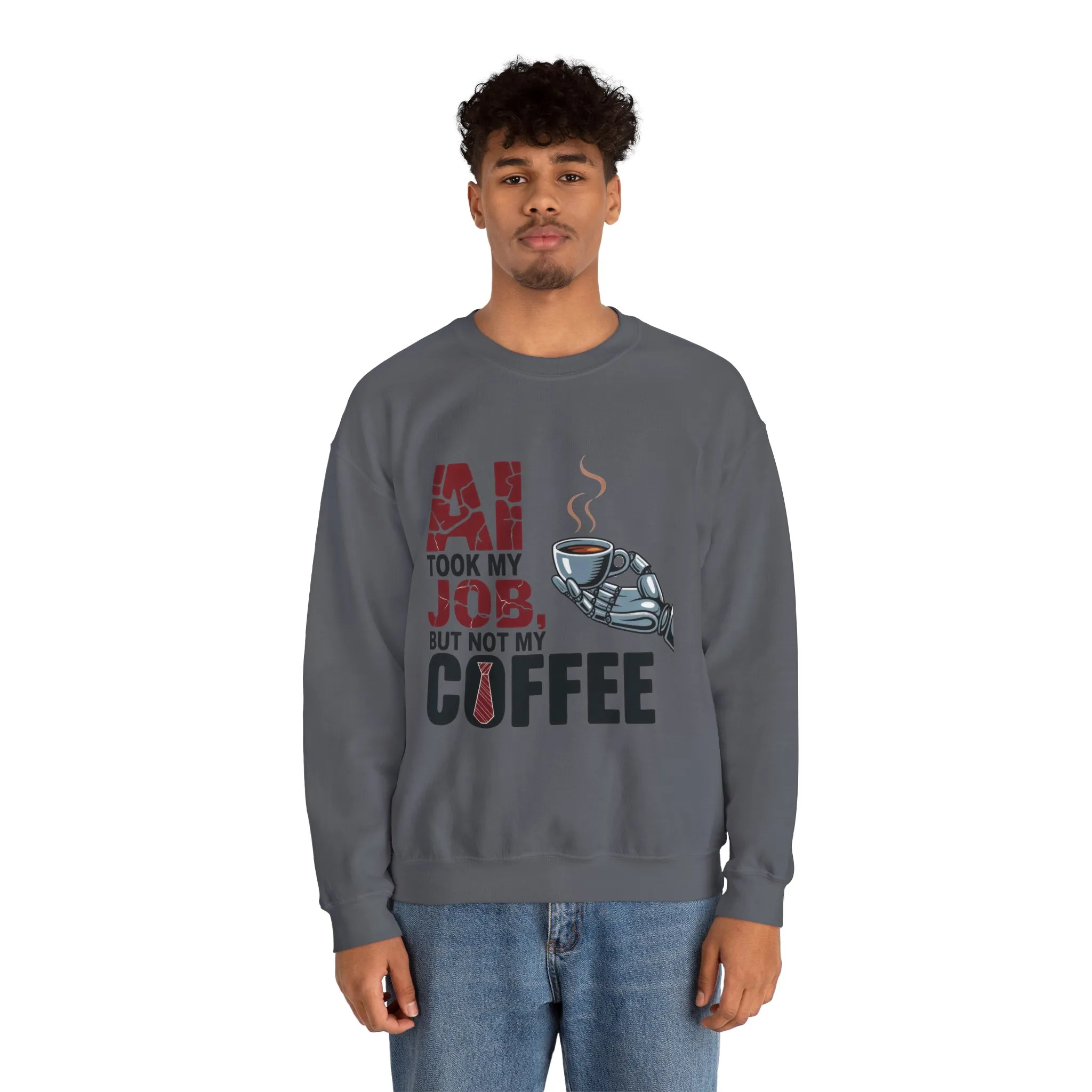 Men's AI Coffee Sweatshirt, Funny Robot Humor Pullover, Geek Sarcastic Job Joke Top, Men's Heavy Blend™ Crewneck Sweatshirt, Office Humor - Image 23