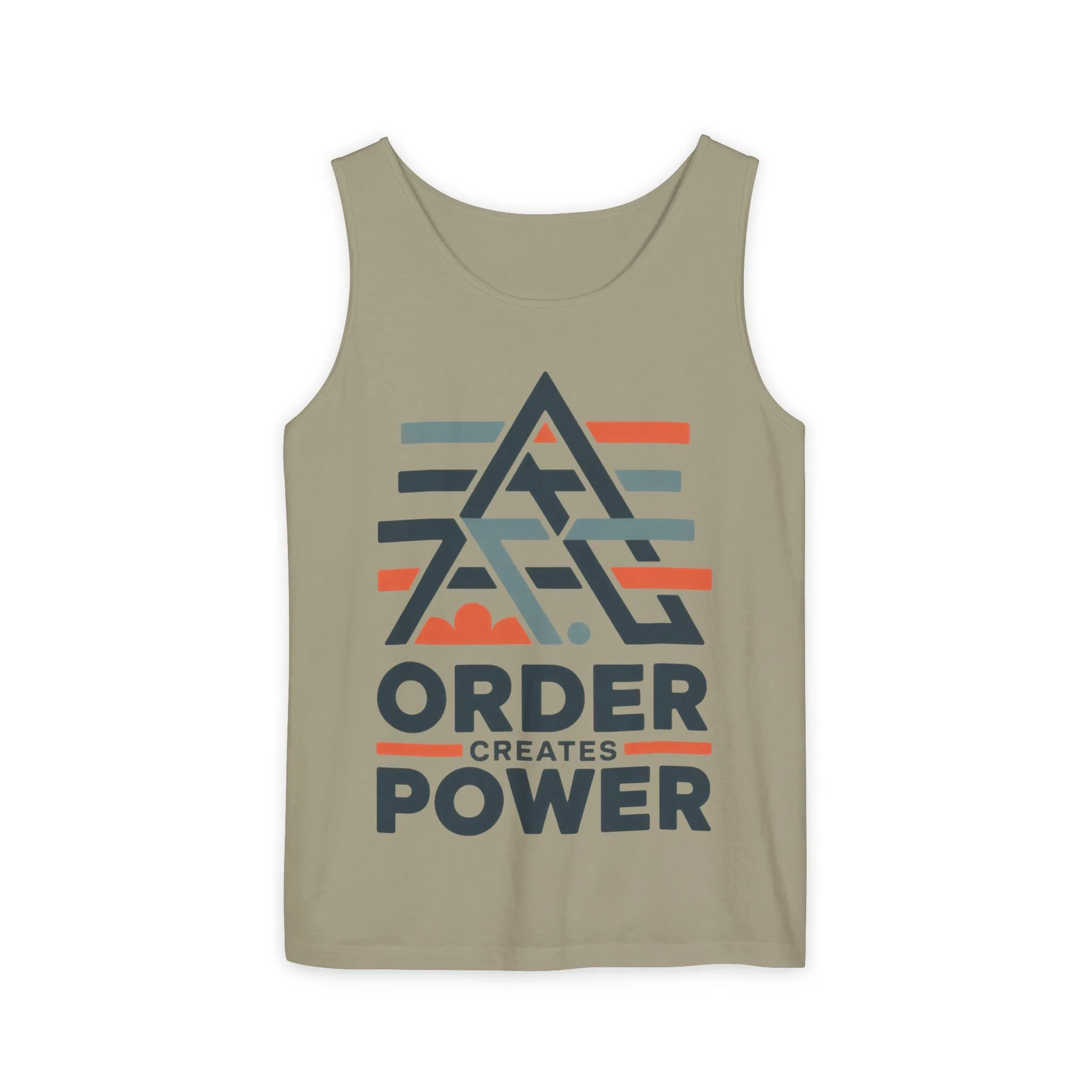 Mens Garment-Dyed Tank Top, Mens Tank Top Order Creates Power, Minimal Geometric Motivational Graphic Summer Shirt - Image 5