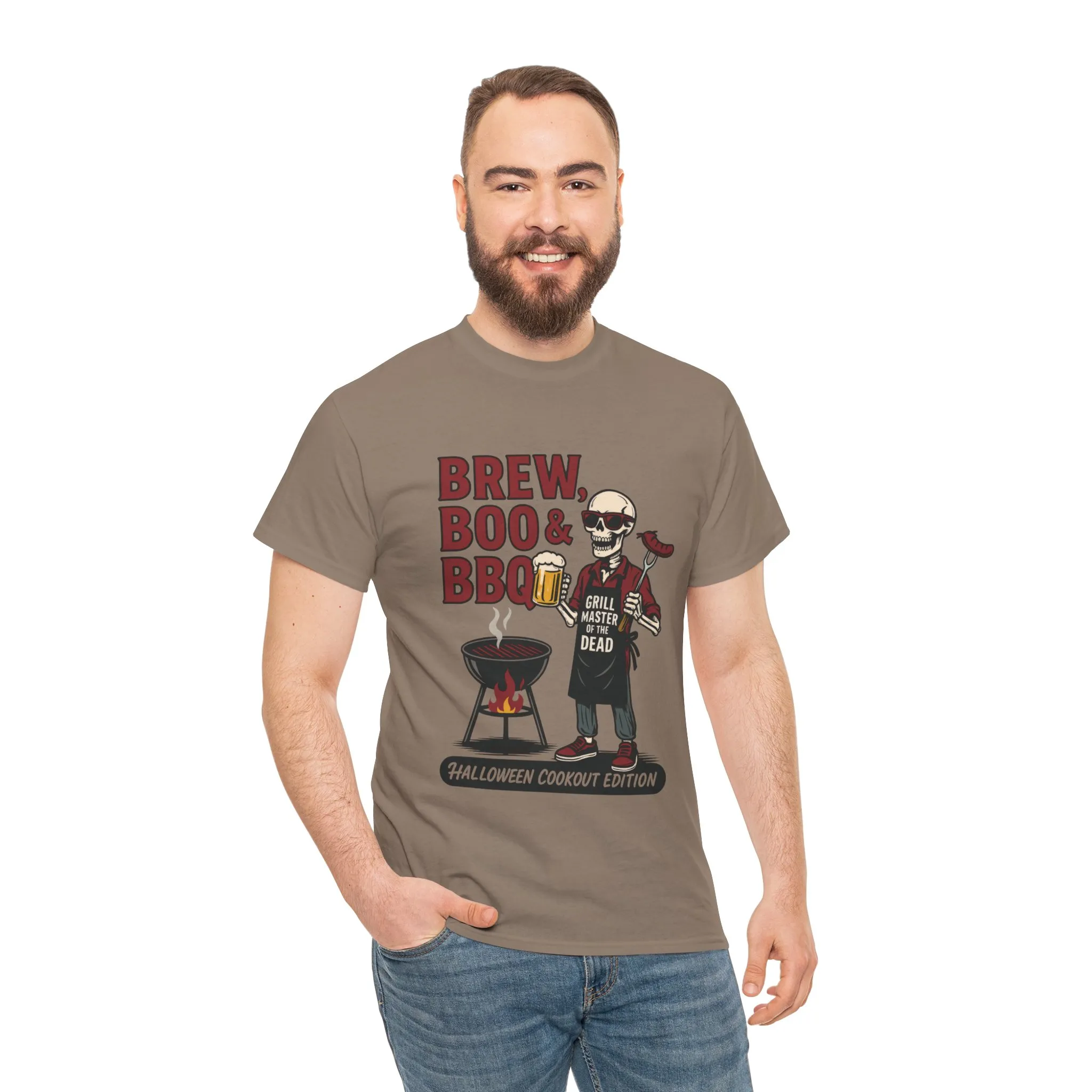 Halloween BBQ Men's T-Shirt, Brew Boo&BBQ Skeleton Grill Master Tee, Funny Dad Gift, Grill Master Tee, Grill Dad Halloween - Image 5