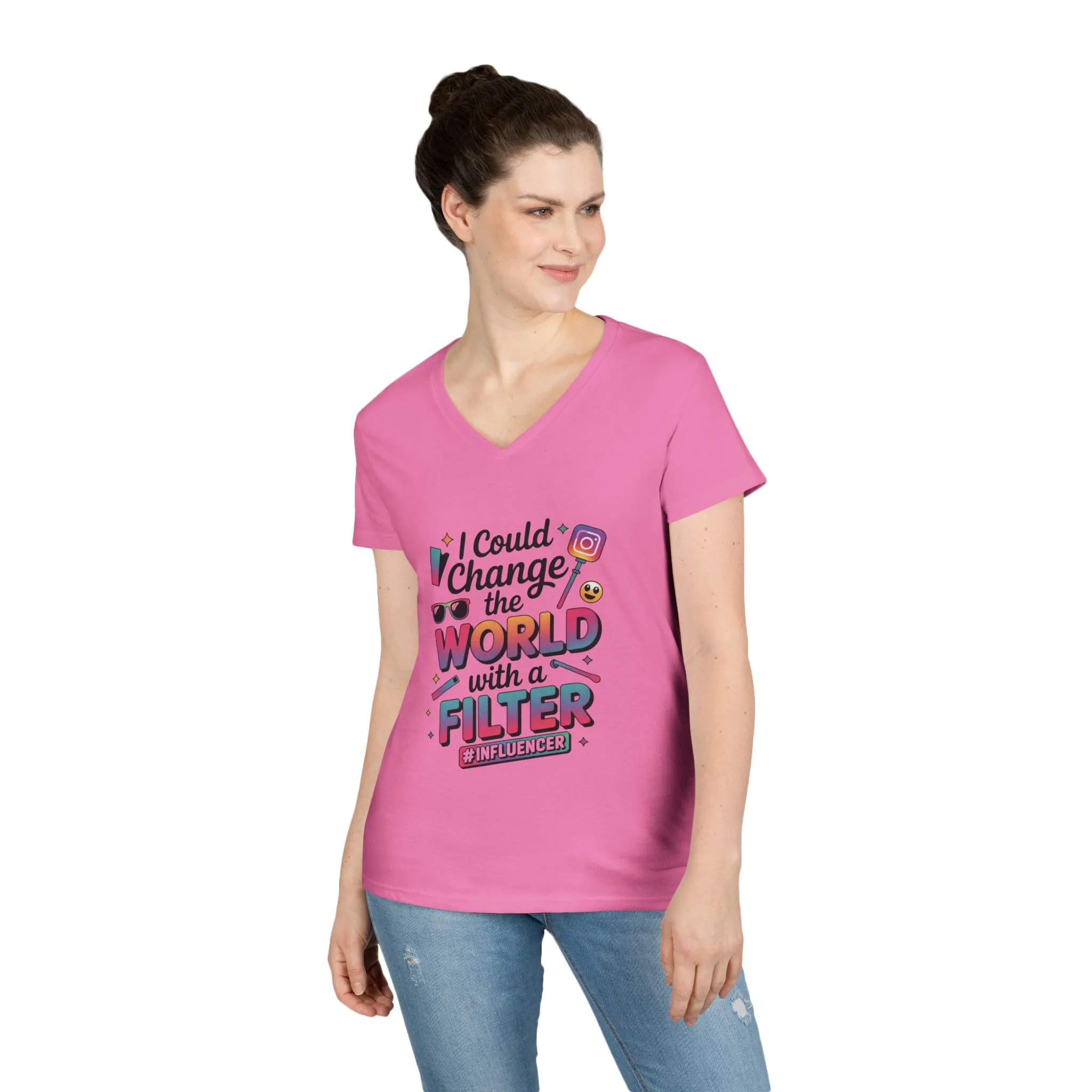Ladies' V-Neck T-Shirt, Womens Influencer T-Shirt, Funny Social Media Graphic Tee, Cute Trendy Top - Image 24