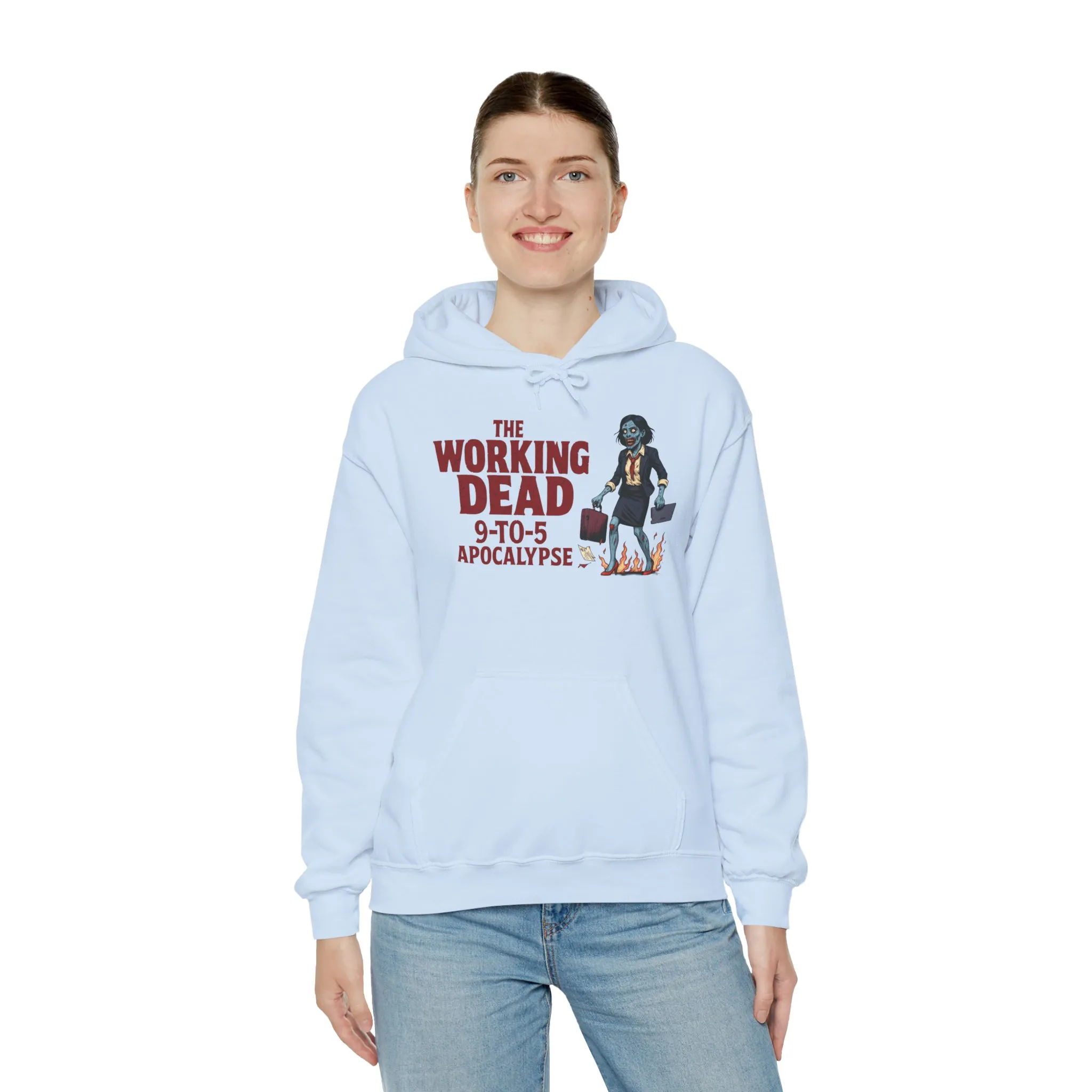 The Working Dead 9-to-5 Apocalypse Hoodie, Women's Horror Office Zombie Sweatshirt, Halloween Zombie Top, Halloween Work Top - Image 4