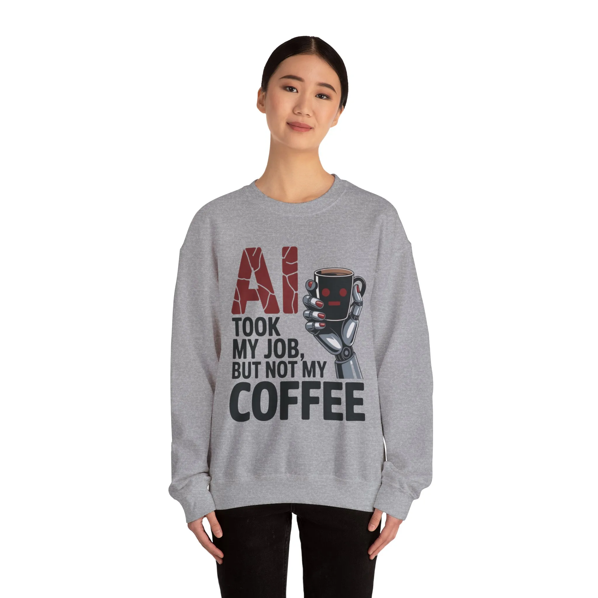 AI Coffee Sweatshirt, Funny Robot Humor Pullover, Geek Sarcastic Job Joke Top, Women's Heavy Blendâ„¢ Crewneck Sweatshirt - Image 5