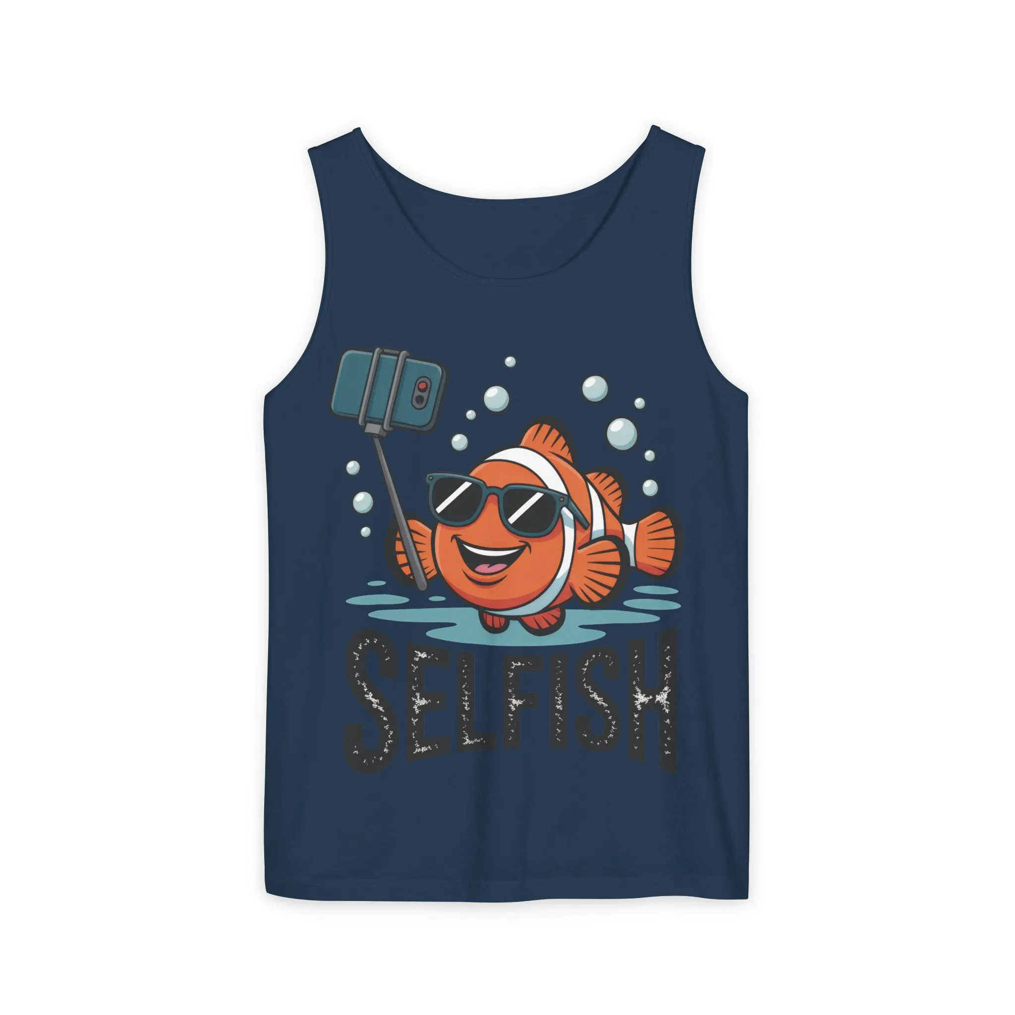 Mens Garment-Dyed Tank Top, Mens Selfish Funny Fish Tank Top, Cute Selfie Graphic Shirt, Ocean Humor Top - Image 25