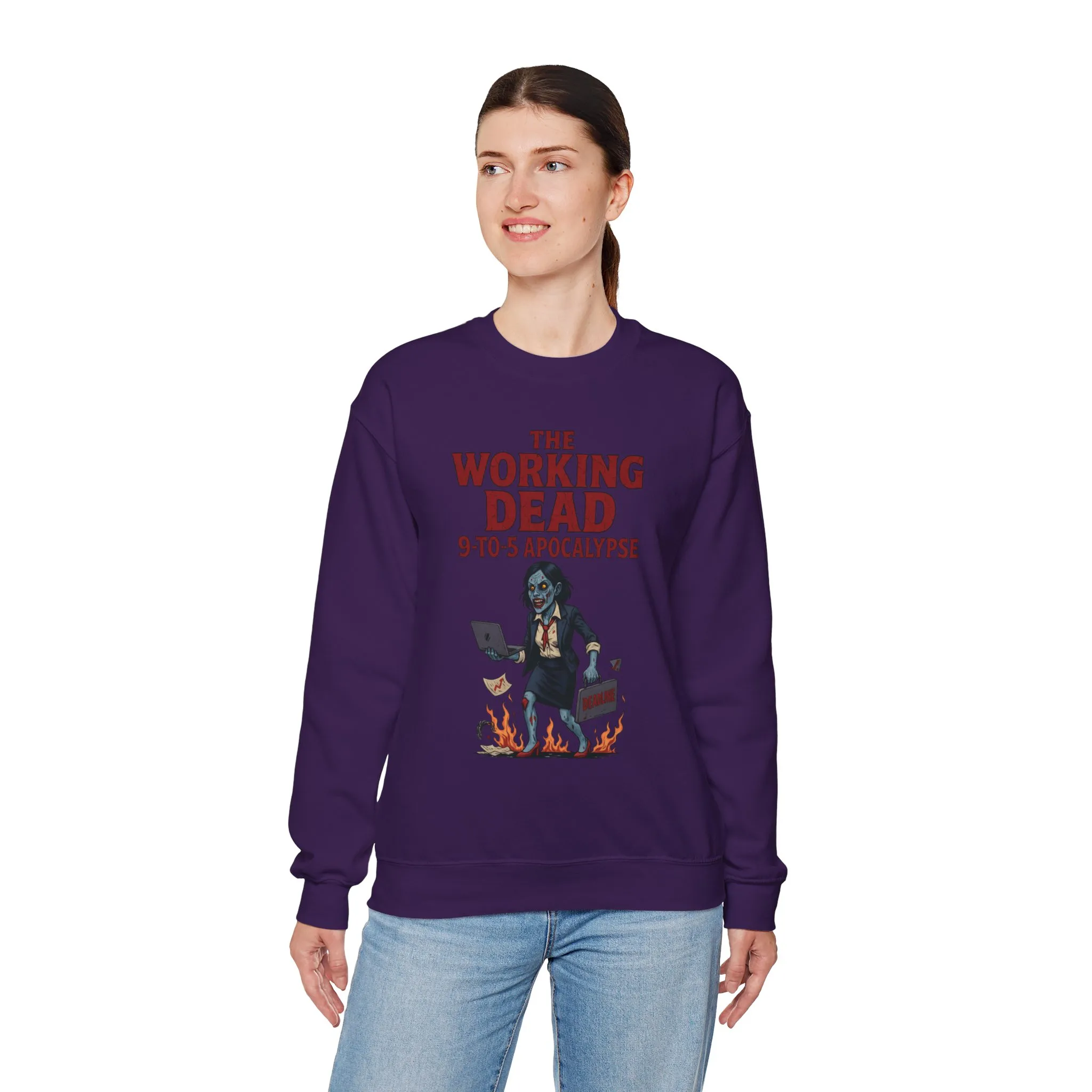 Women's The Working Dead 9-to-5 Apocalypse Sweatshirt, Funny Office Zombie Horror Pullover, Halloween Zombie Work Top - Image 27