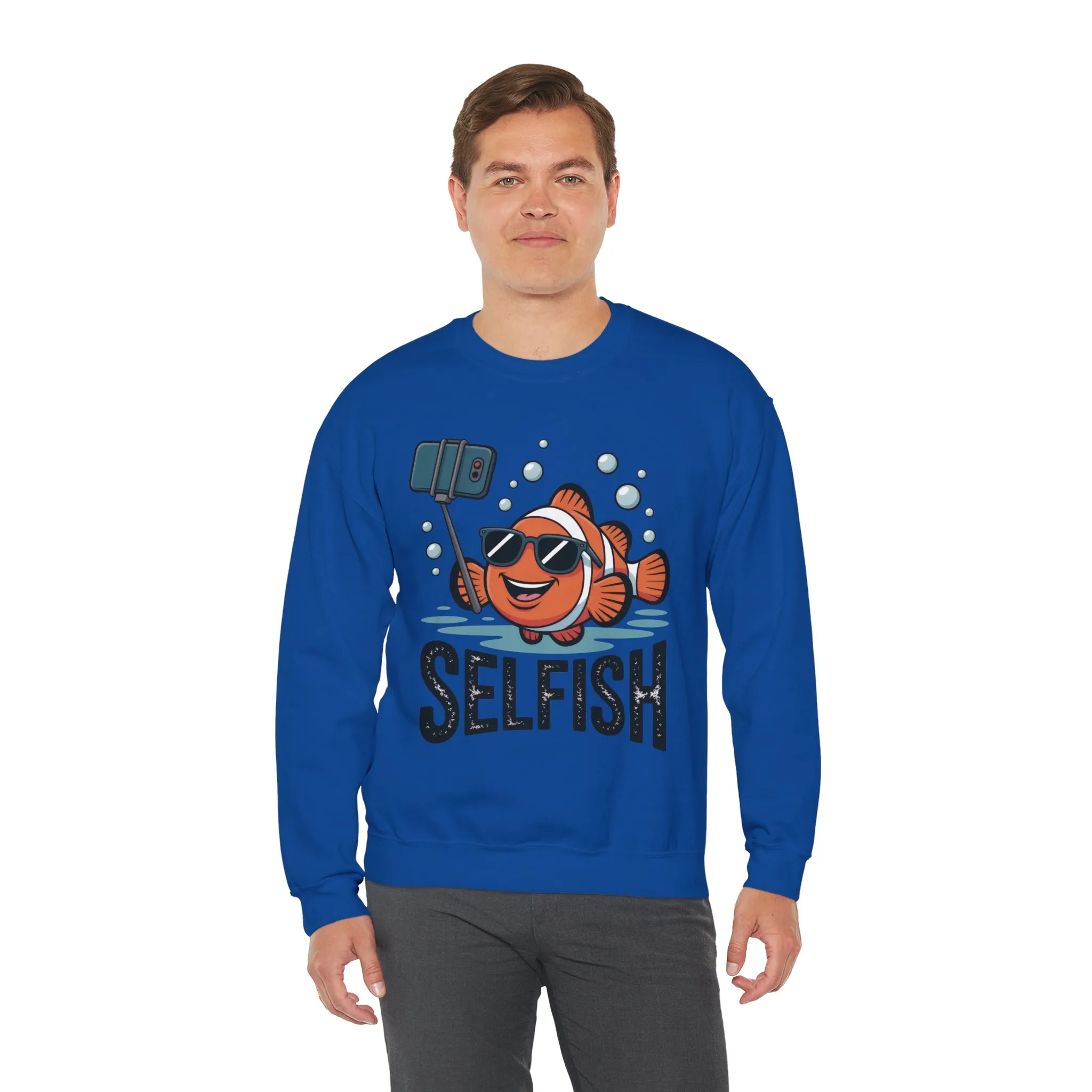Unisex Heavy Blend™ Crewneck Sweatshirt, Mens Selfish Funny Fish Sweatshirt, Cute Selfie Pullover, Ocean Humor Top - Image 3