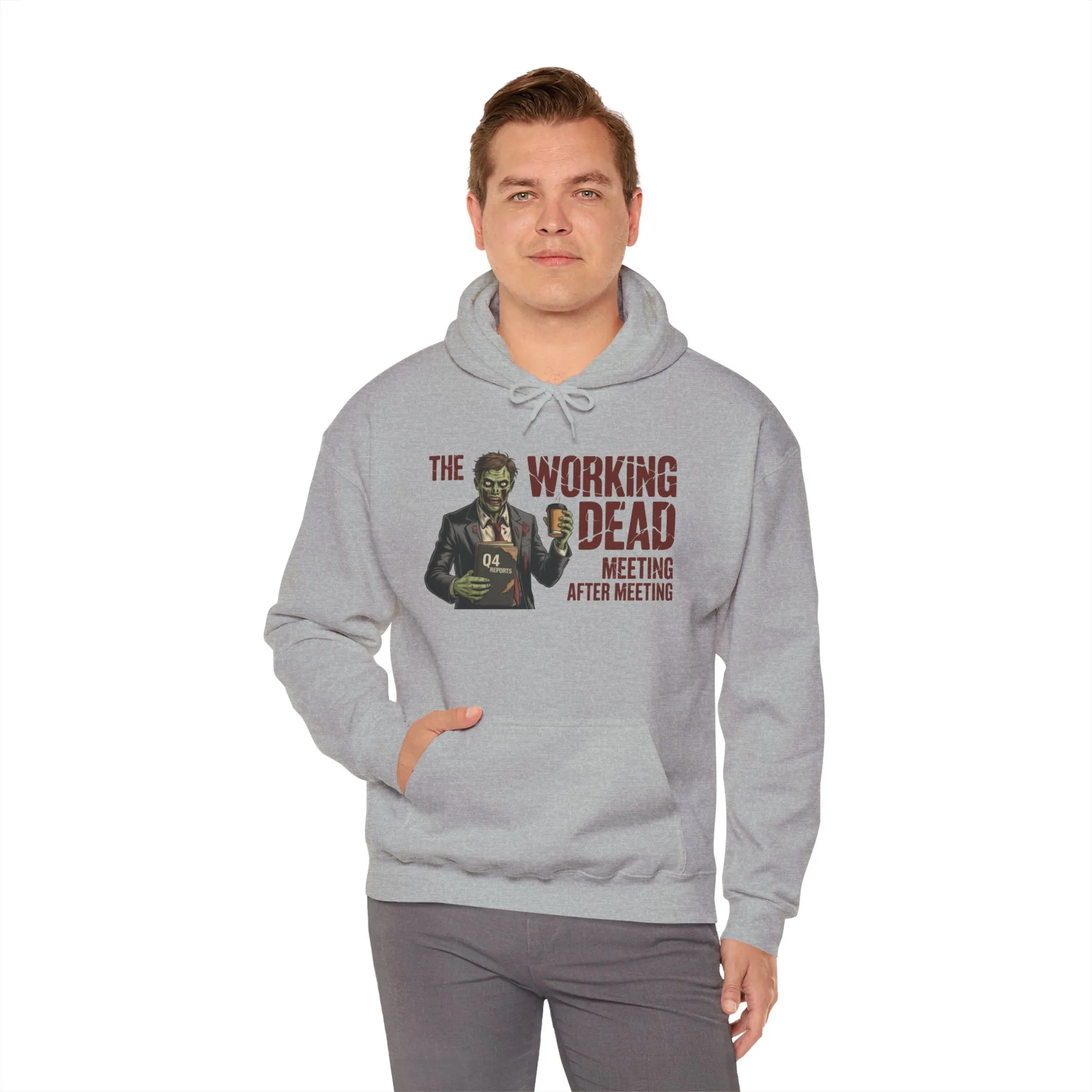 The Working Dead Men's Zombie Hoodie, Funny Office Meeting Sweatshirt, Men's Heavy Blend™ Hooded Sweatshirt, Halloween Work Humor Zombie top - Image 12