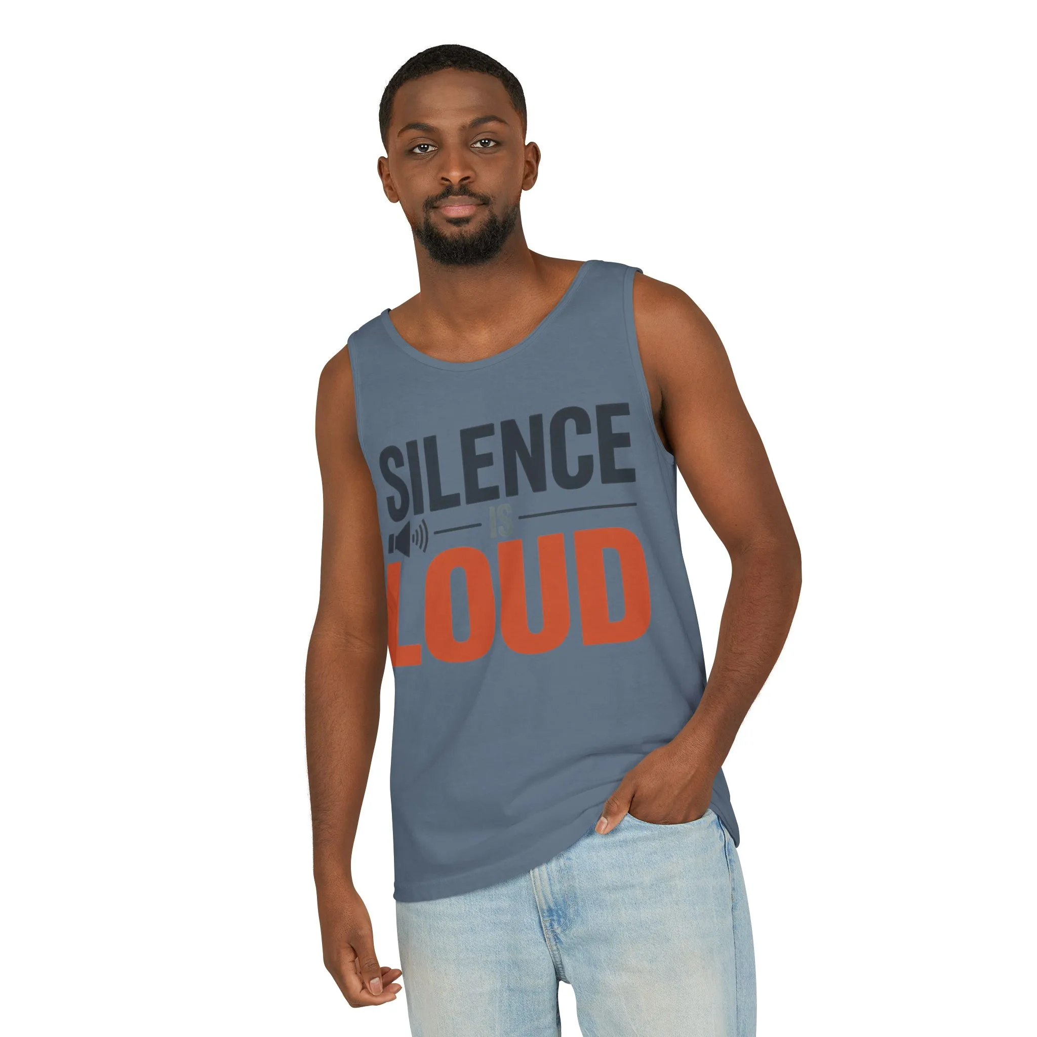Mens Garment-Dyed Tank Top, Silence Is Loud Motivational Mens Tank Top - Image 16
