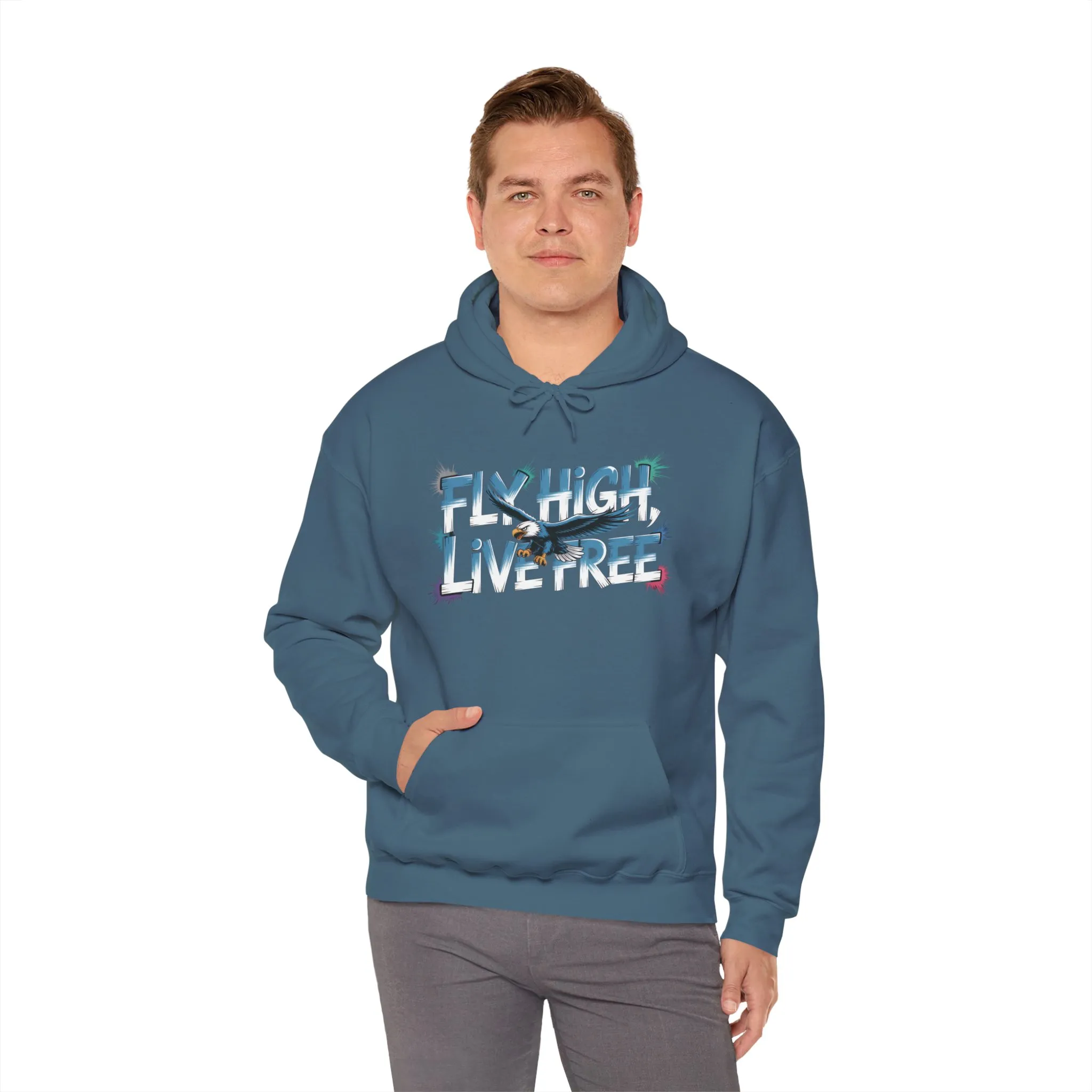 Mens Heavy Blend™ Hooded Sweatshirt, Fly High Live Free Eagle Mens Hoodie Streetwear - Image 20