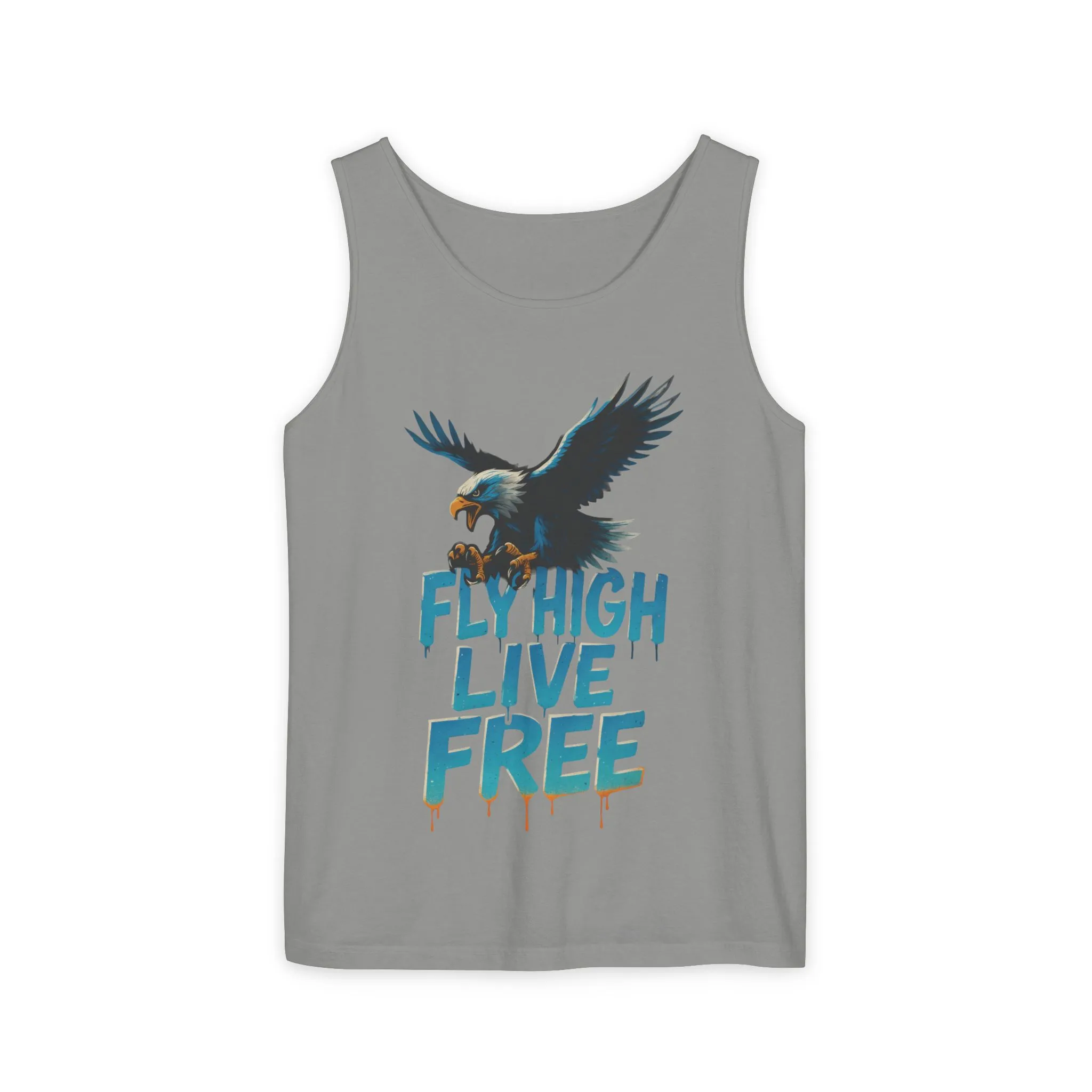 Mens Garment-Dyed Tank Top, Fly High Live Free Eagle Mens Tank Top Gym Wear - Image 2