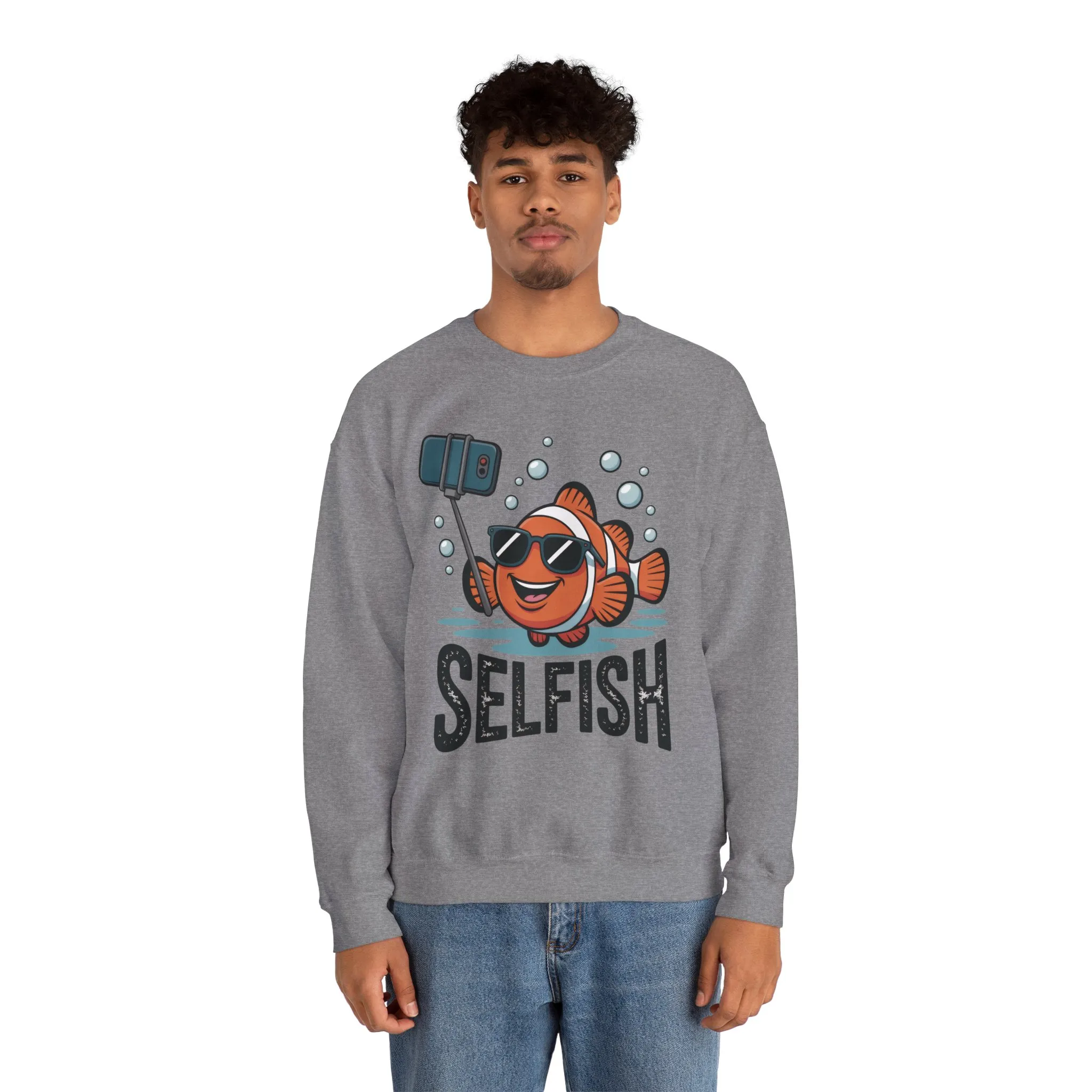 Unisex Heavy Blend™ Crewneck Sweatshirt, Mens Selfish Funny Fish Sweatshirt, Cute Selfie Pullover, Ocean Humor Top - Image 17