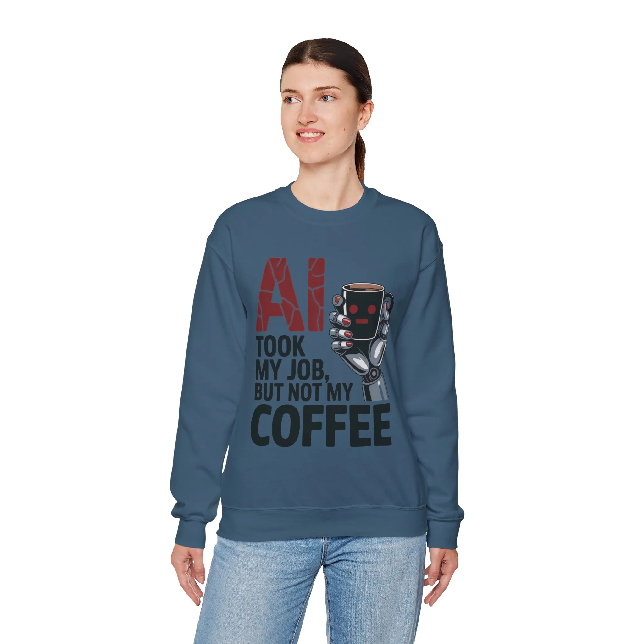 AI Coffee Sweatshirt, Funny Robot Humor Pullover, Geek Sarcastic Job Joke Top, Women's Heavy Blendâ„¢ Crewneck Sweatshirt - Image 18