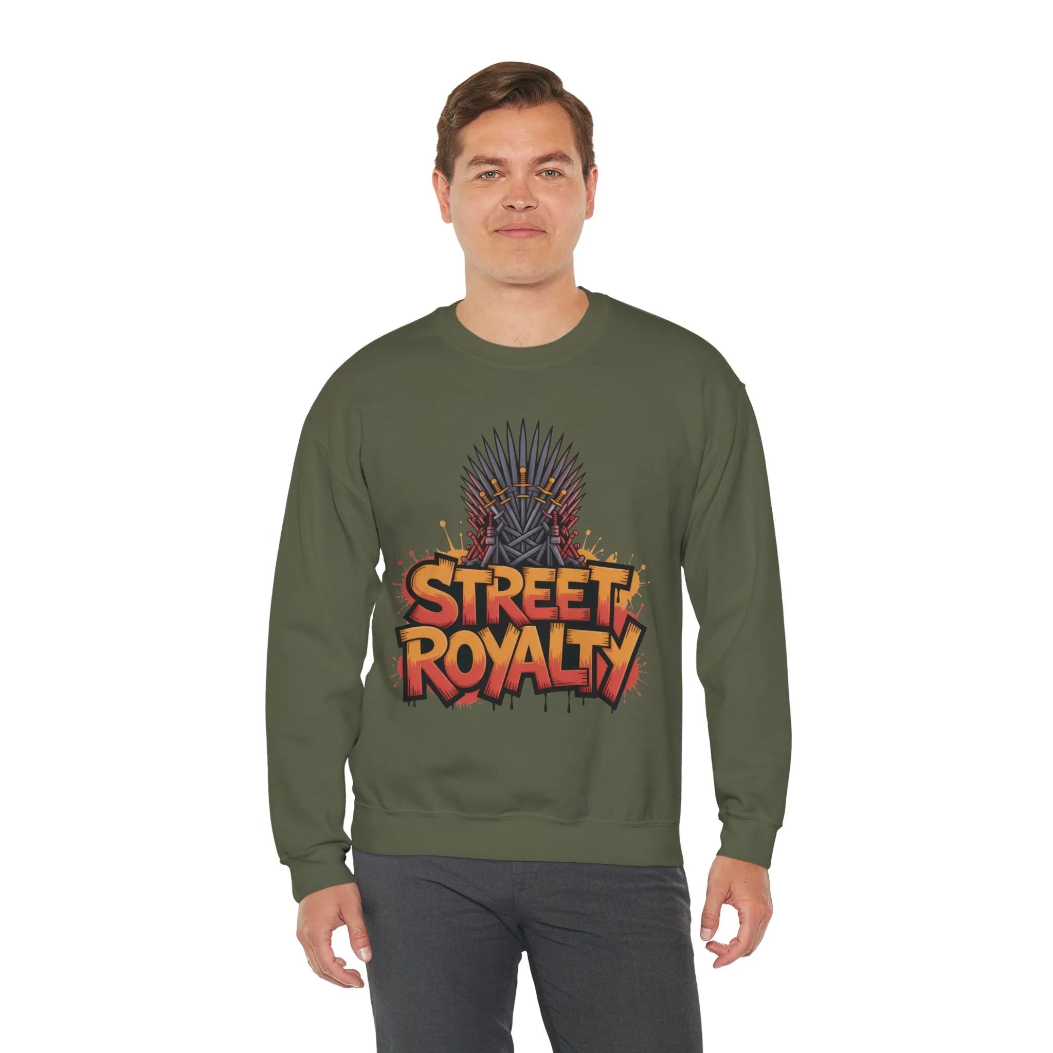 Street Royalty Men's Crewneck Sweatshirt, Graffiti Crown Graphic Pullover, Urban Streetwear Top for Men - Image 12